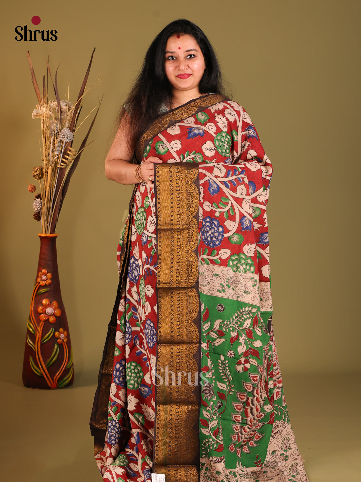 Red & Green -Mangalagiri silkcotton Saree
