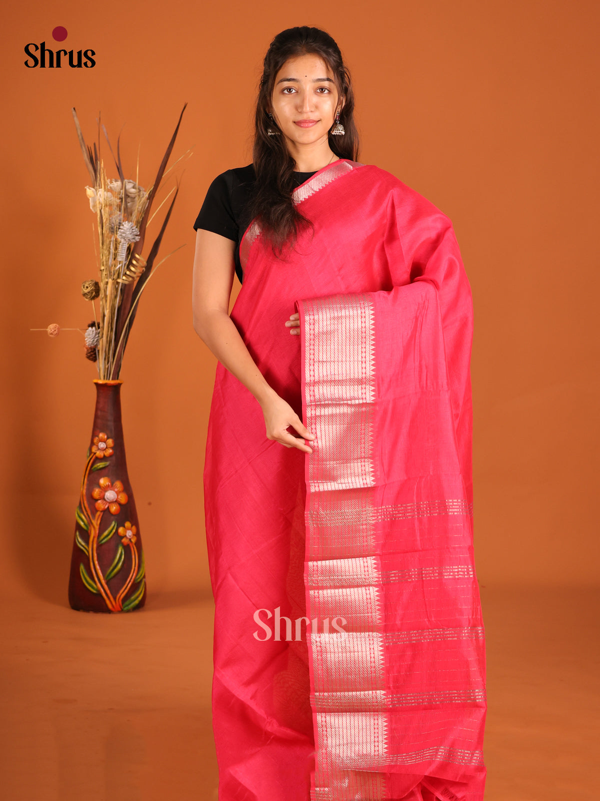 Red single Tone Mangalagiri silkcotton Saree with zari border