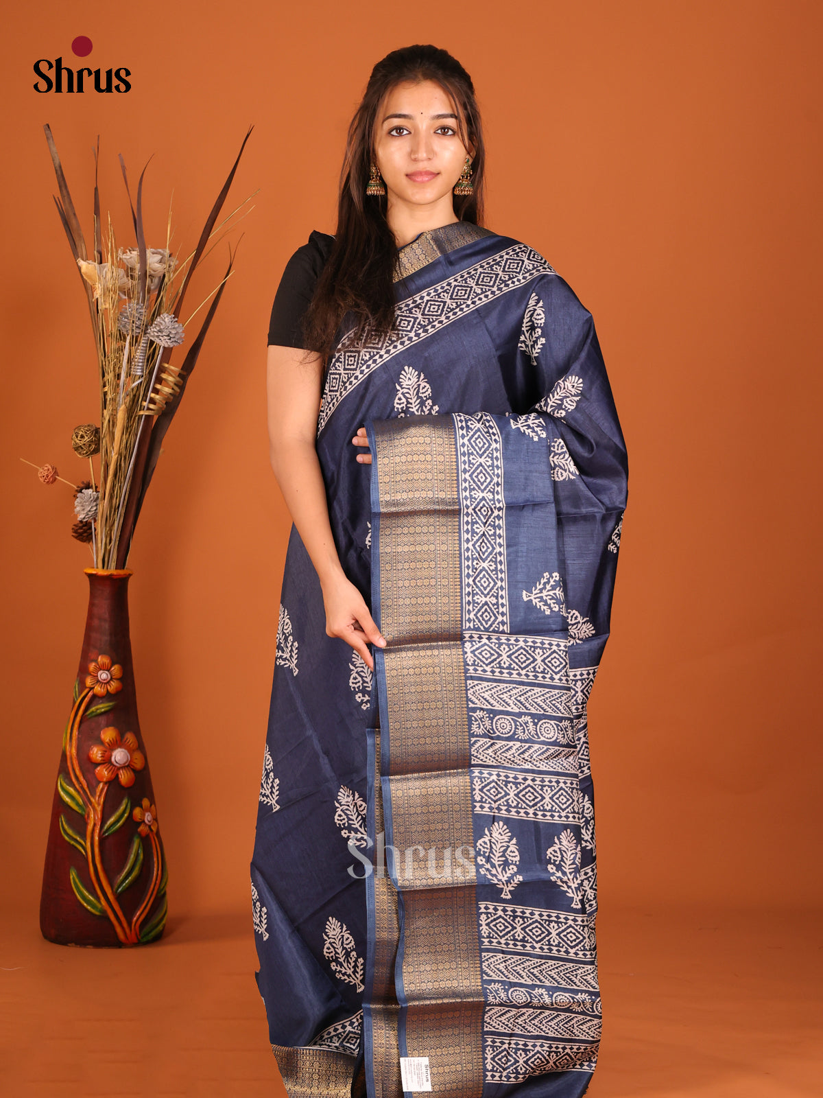 Blue - Semi Crepe Saree