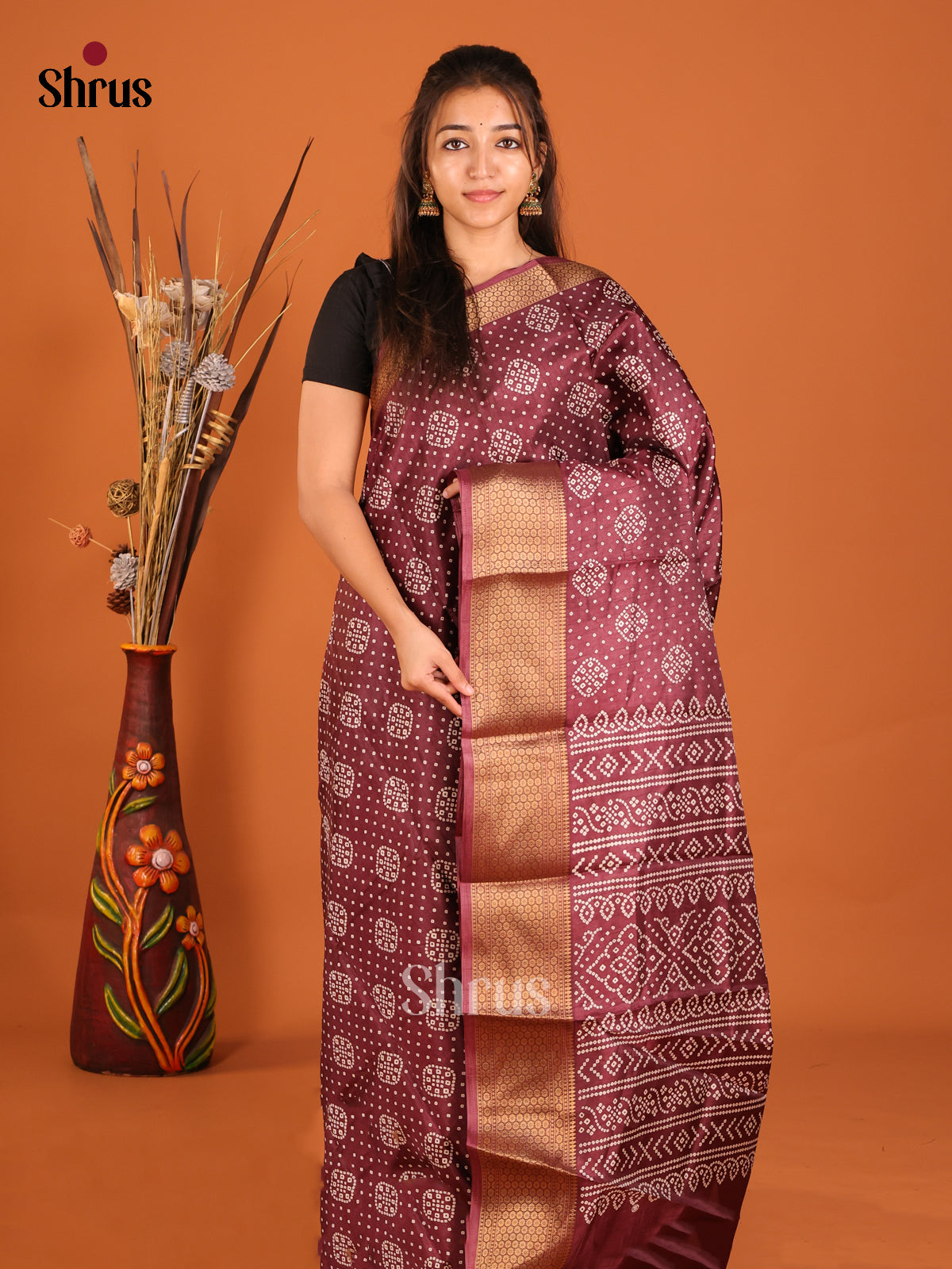 Maroon - Semi Crepe Saree - Shop on Shrus.com