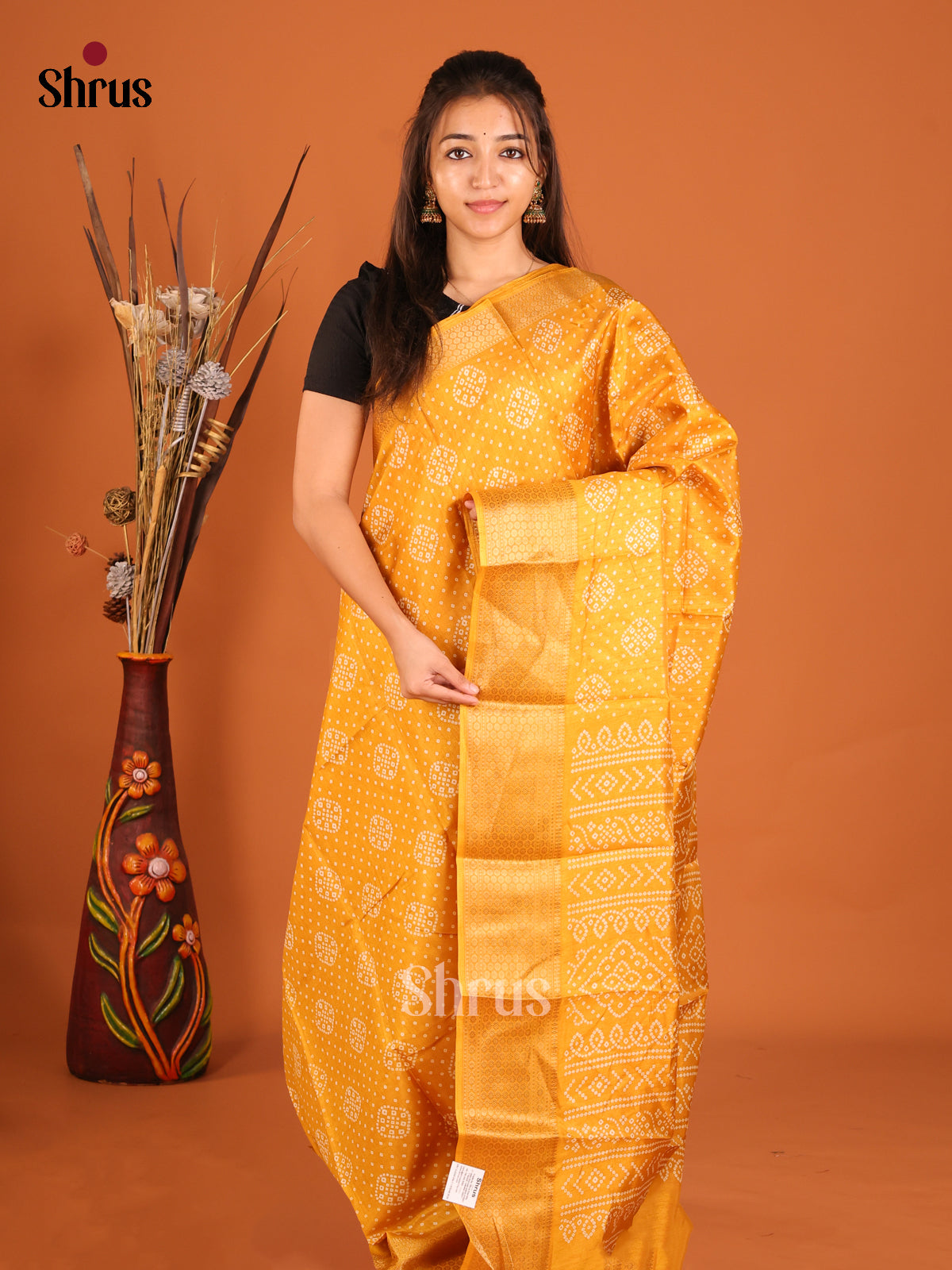 Mustard - Semi Crepe Saree - Shop on Shrus.com