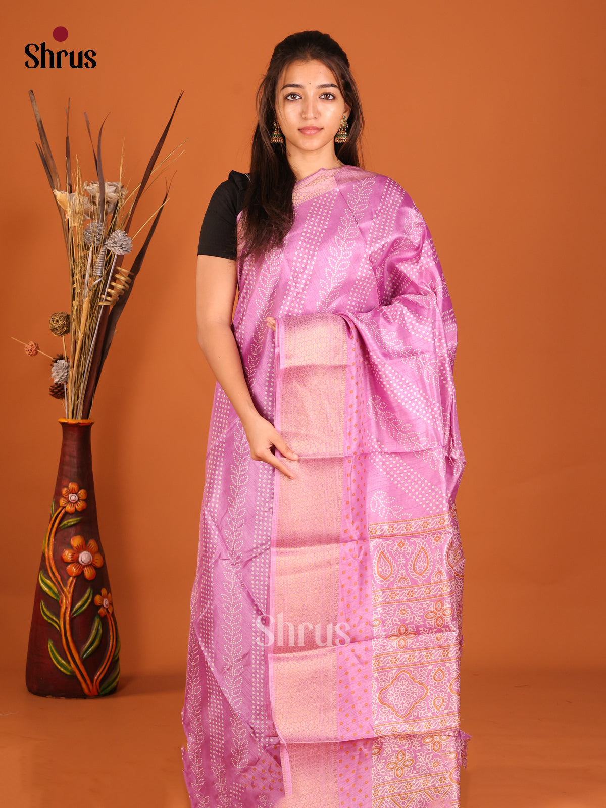 Purple - Semi Crepe Saree - Shop on Shrus.com