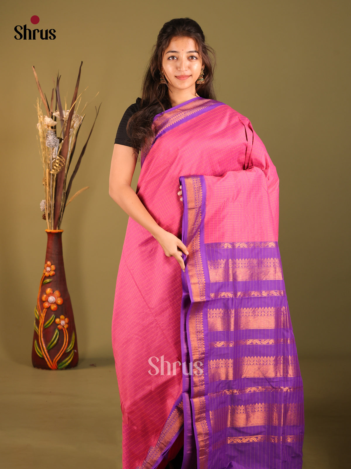 Pink & Purple - Kalyani Cotton Saree - Shop on Shrus.com