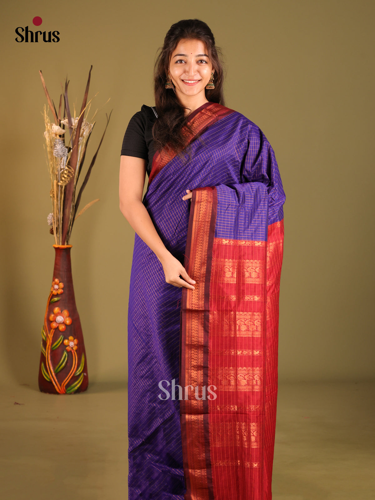 Blue & Red - Kalyani Cotton Saree