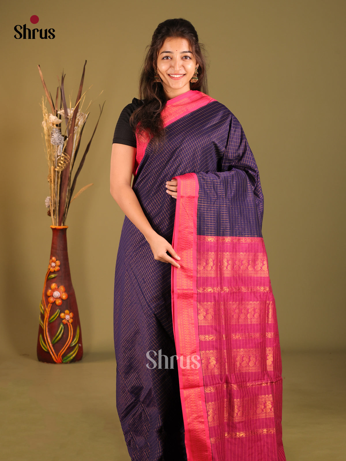Blue & Pink - Kalyani Cotton Saree