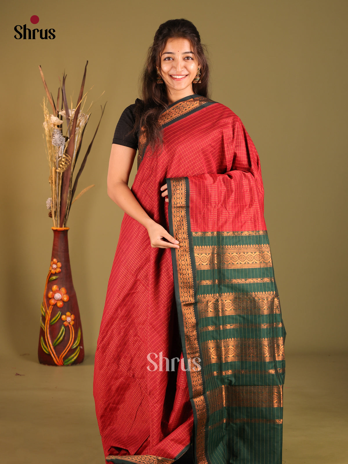 Red & Green - Kalyani Cotton Saree