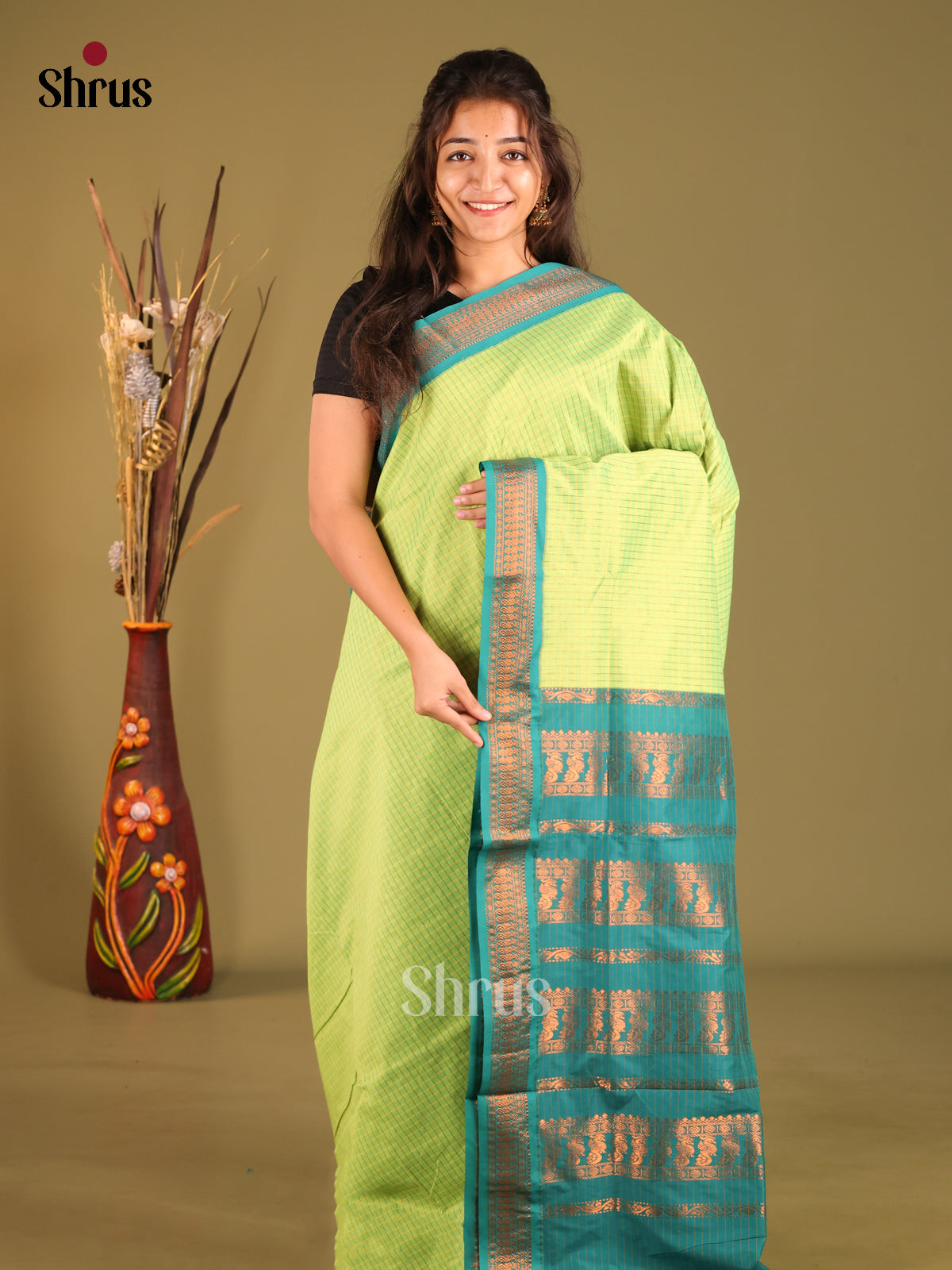 Light Green & Green - Kalyani Cotton Saree