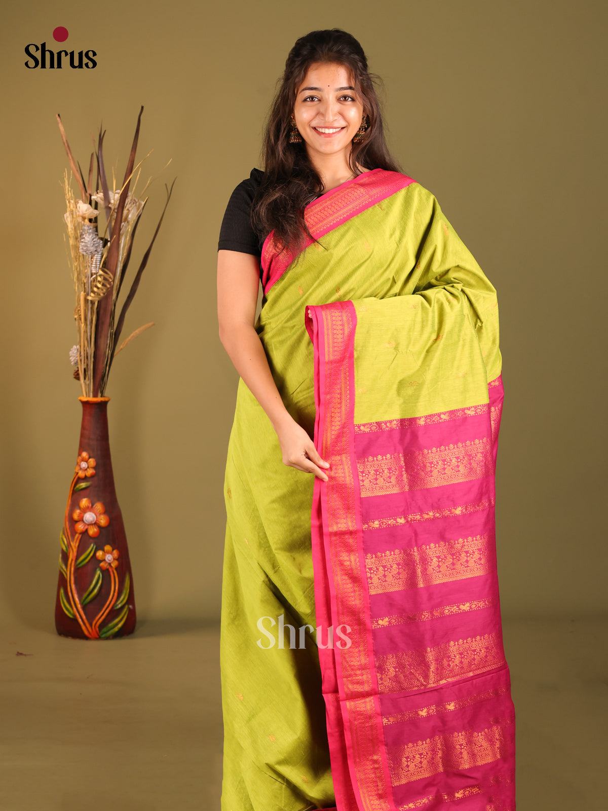 Light Green & Pink - Kalyani Cotton Saree - Shop on Shrus.com