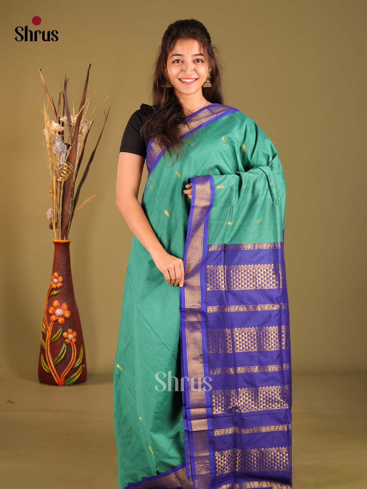Green & Blue- Kalyani Cotton Saree - Shop on Shrus.com