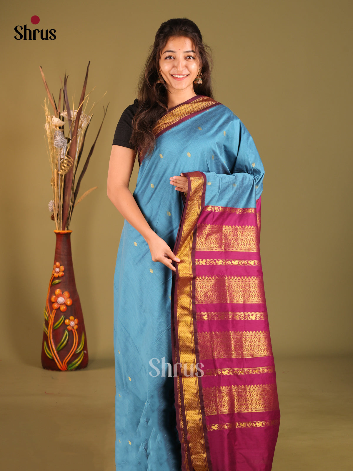 Blue & Purple - Kalyani Cotton Saree