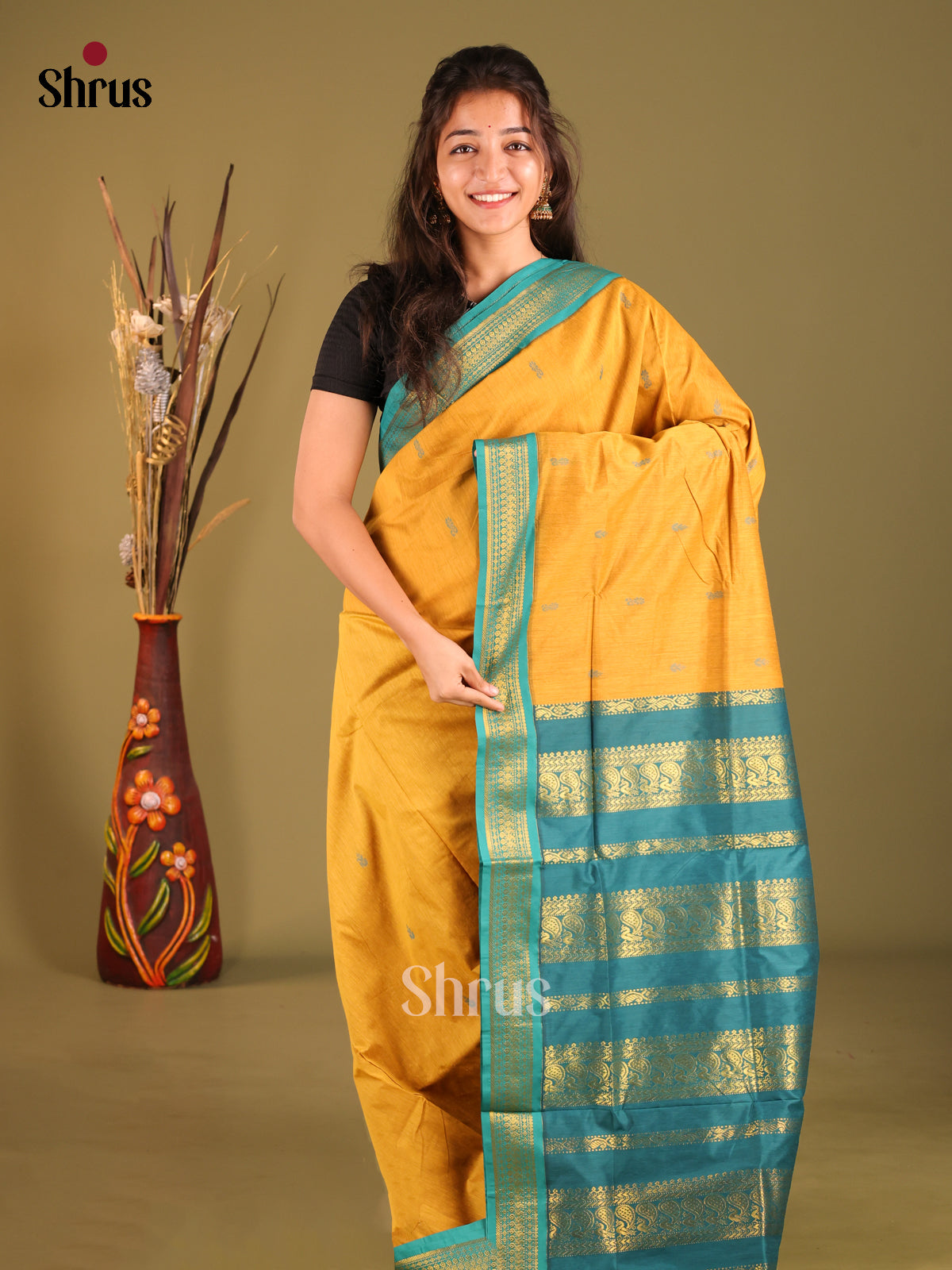 Mustard & Blue - Kalyani Cotton Saree - Shop on Shrus.com