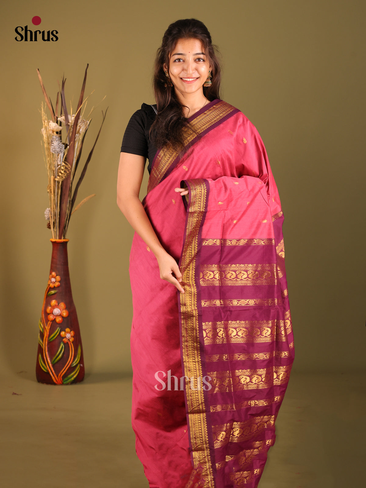 Pink & Purple - Kalyani Cotton Saree - Shop on Shrus.com