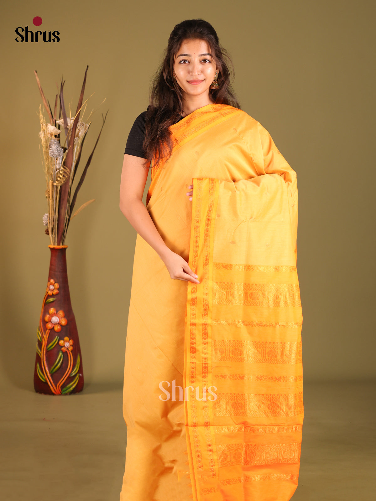 Light Yellow & Mustard - Kalyani Cotton Saree