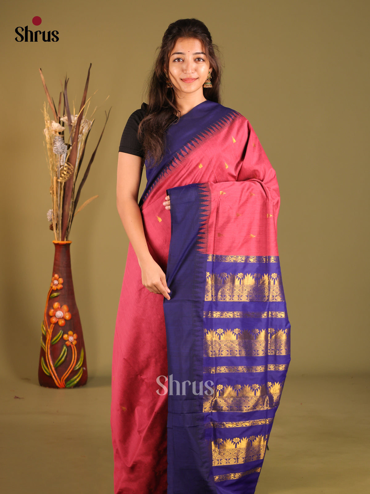 pink & Blue - Kalyani Cotton Saree - Shop on Shrus.com