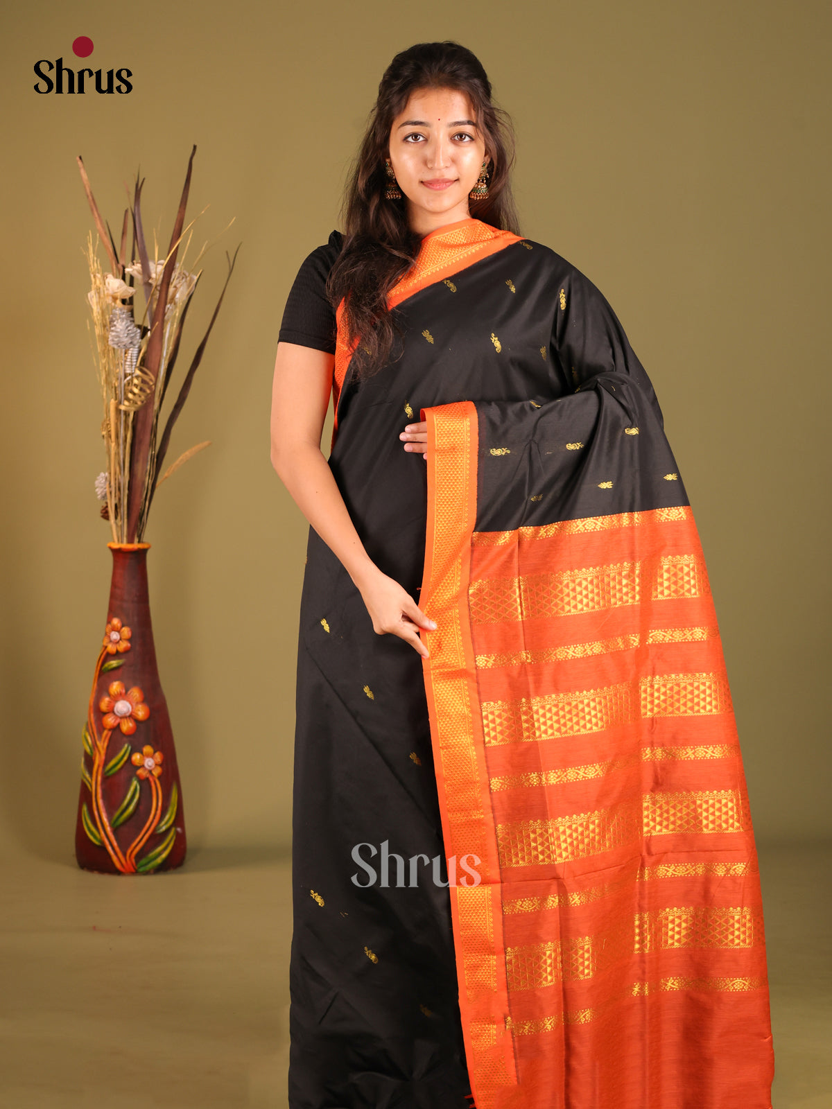 Black & Orange - Kalyani Cotton Saree