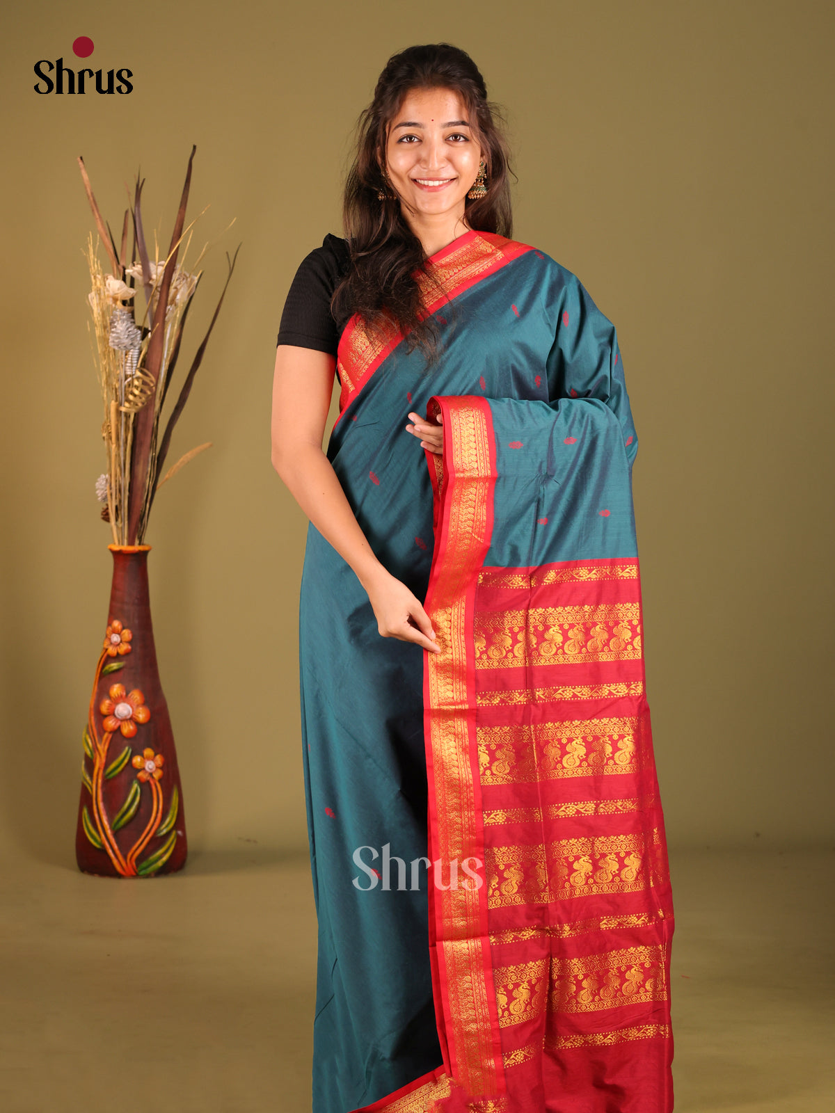 Blue & Red- Kalyani Cotton Saree