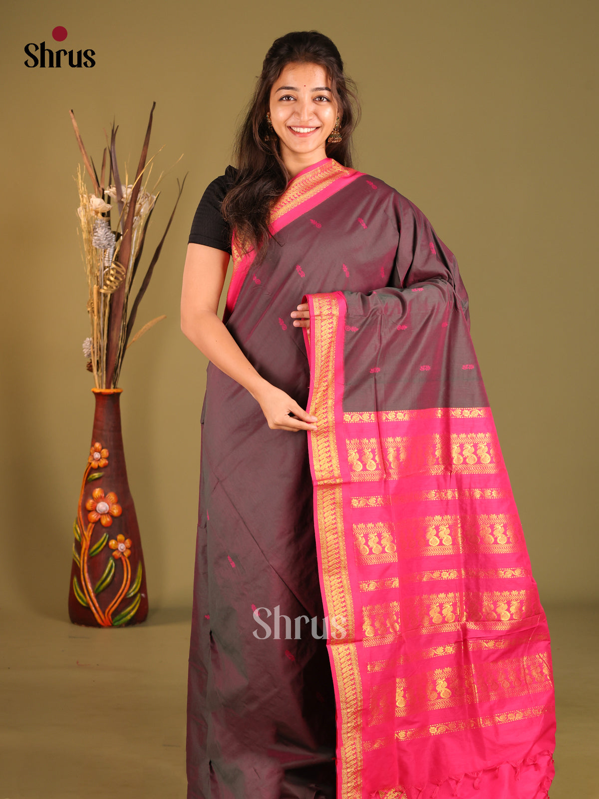 Double Shaded Brown & Pink - Kalyani Cotton Saree - Shop on Shrus.com