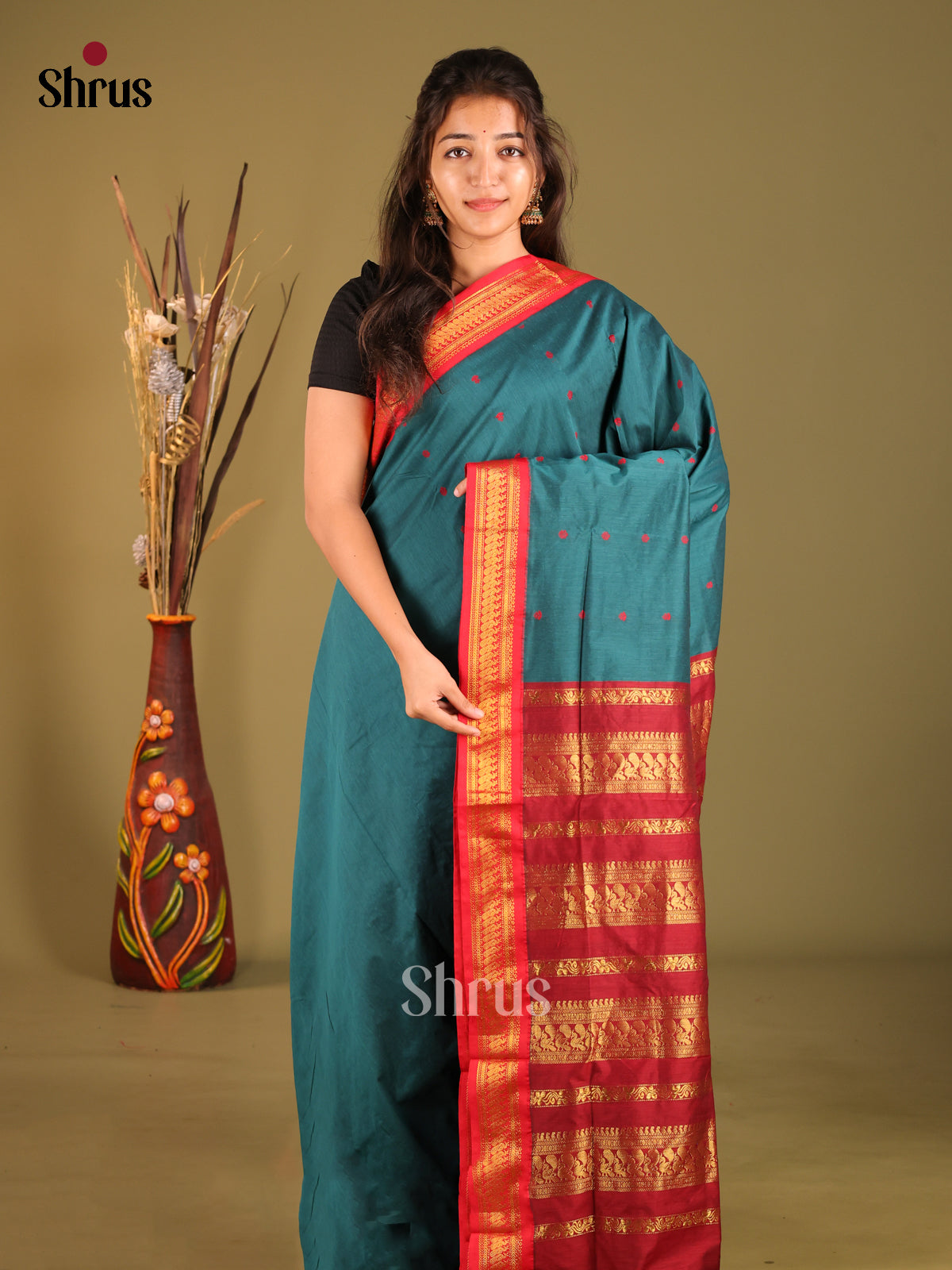 Blue & Red - Kalyani Cotton Saree