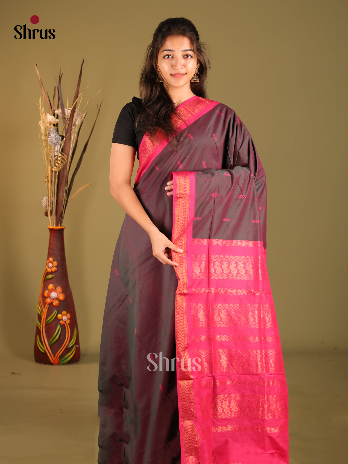 Double Shaded Brown & Pink- Kalyani Cotton Saree - Shop on Shrus.com