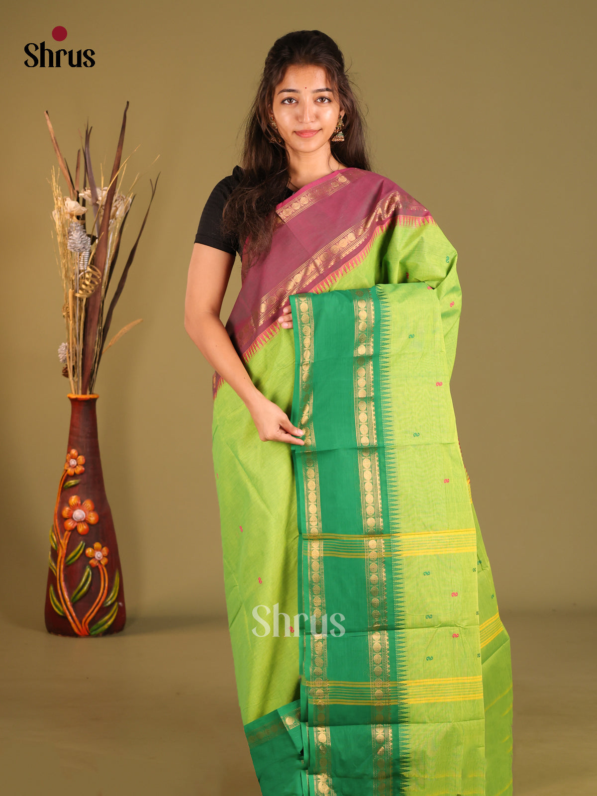 Light Green & Purple - Chettinad Cotton Saree
