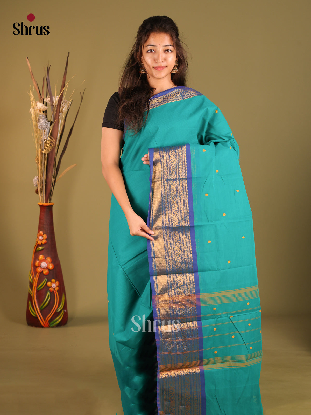 Teal & Blue - Chettinad Cotton Saree
