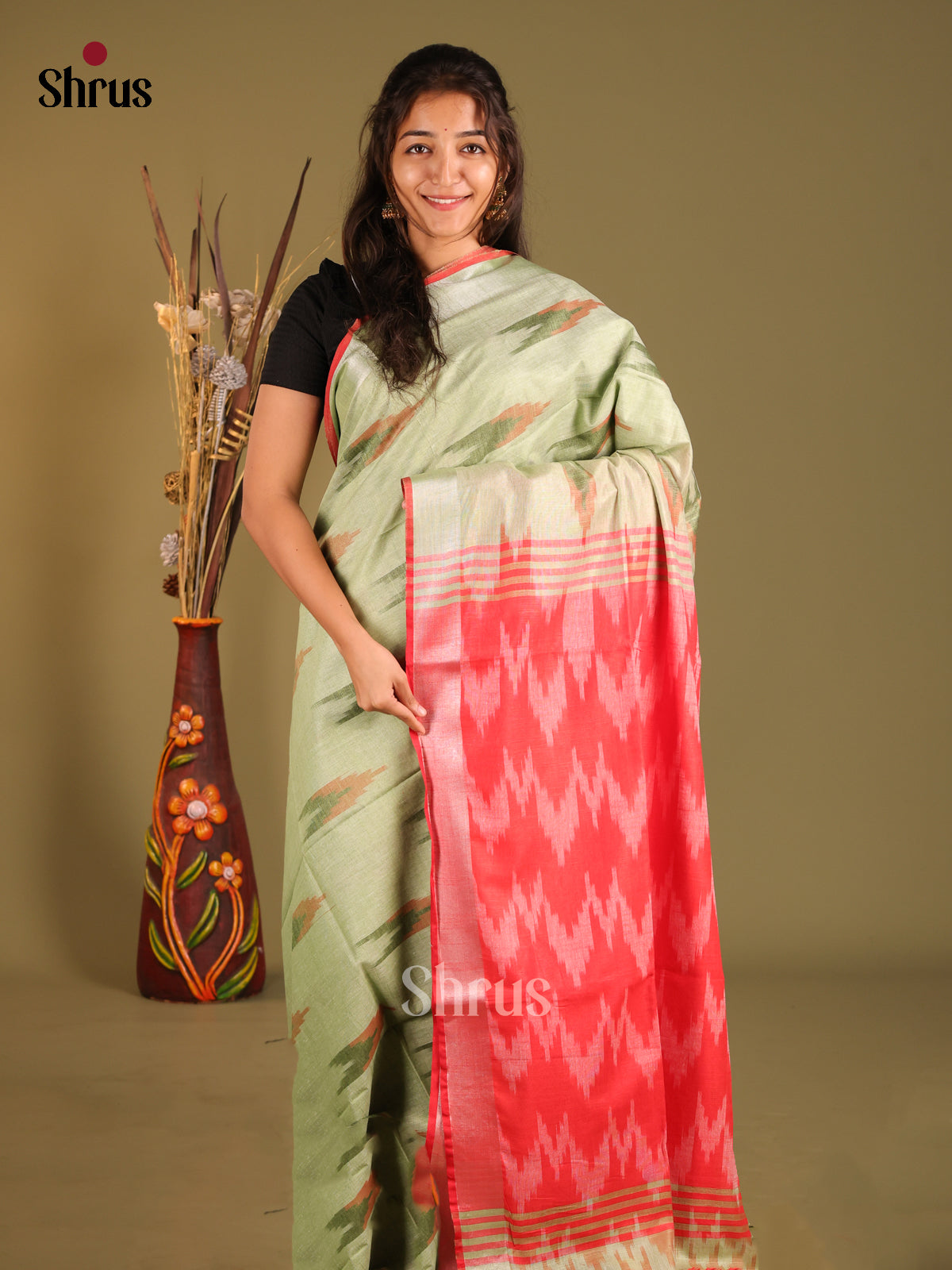 DHS08080 - Semi Ikkat Saree - Shop on Shrus.com