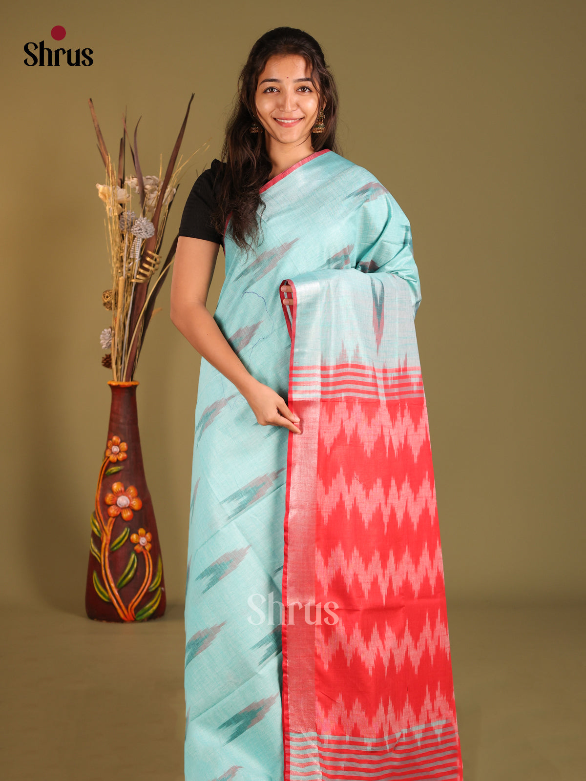 DHS08083 - Semi Ikkat Saree - Shop on Shrus.com