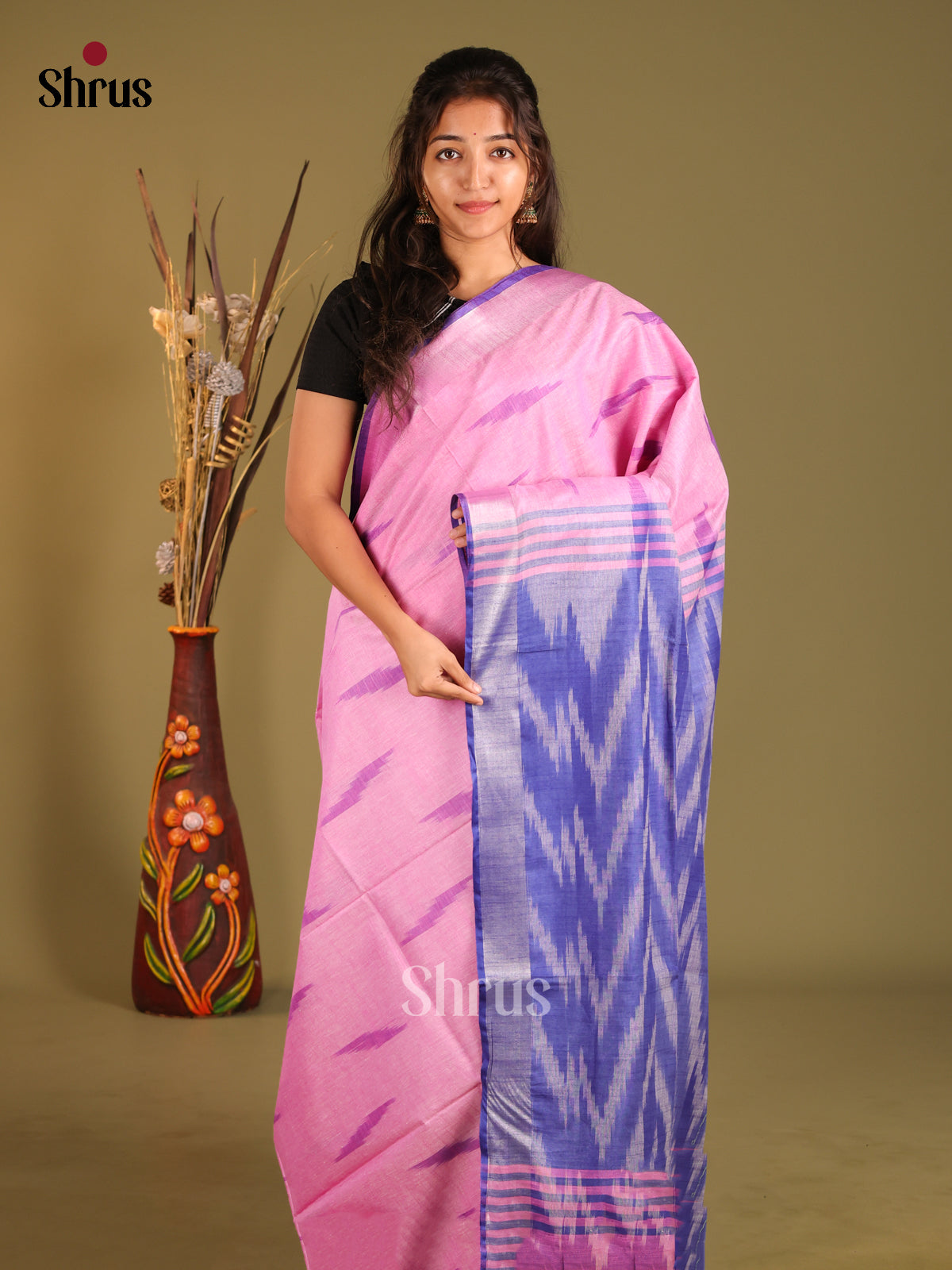 Pink & Lavender - Semi Ikkat Saree - Shop on Shrus.com