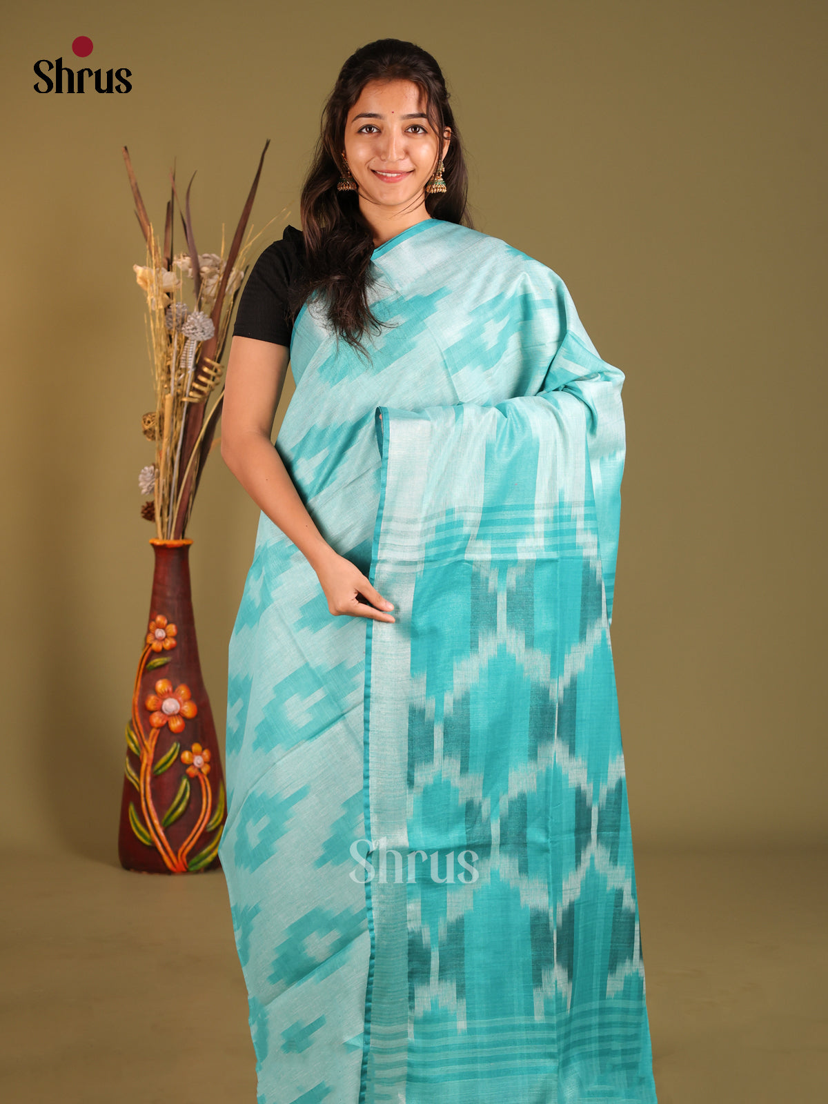 Pastel Blue - Semi Ikkat Saree - Shop on Shrus.com