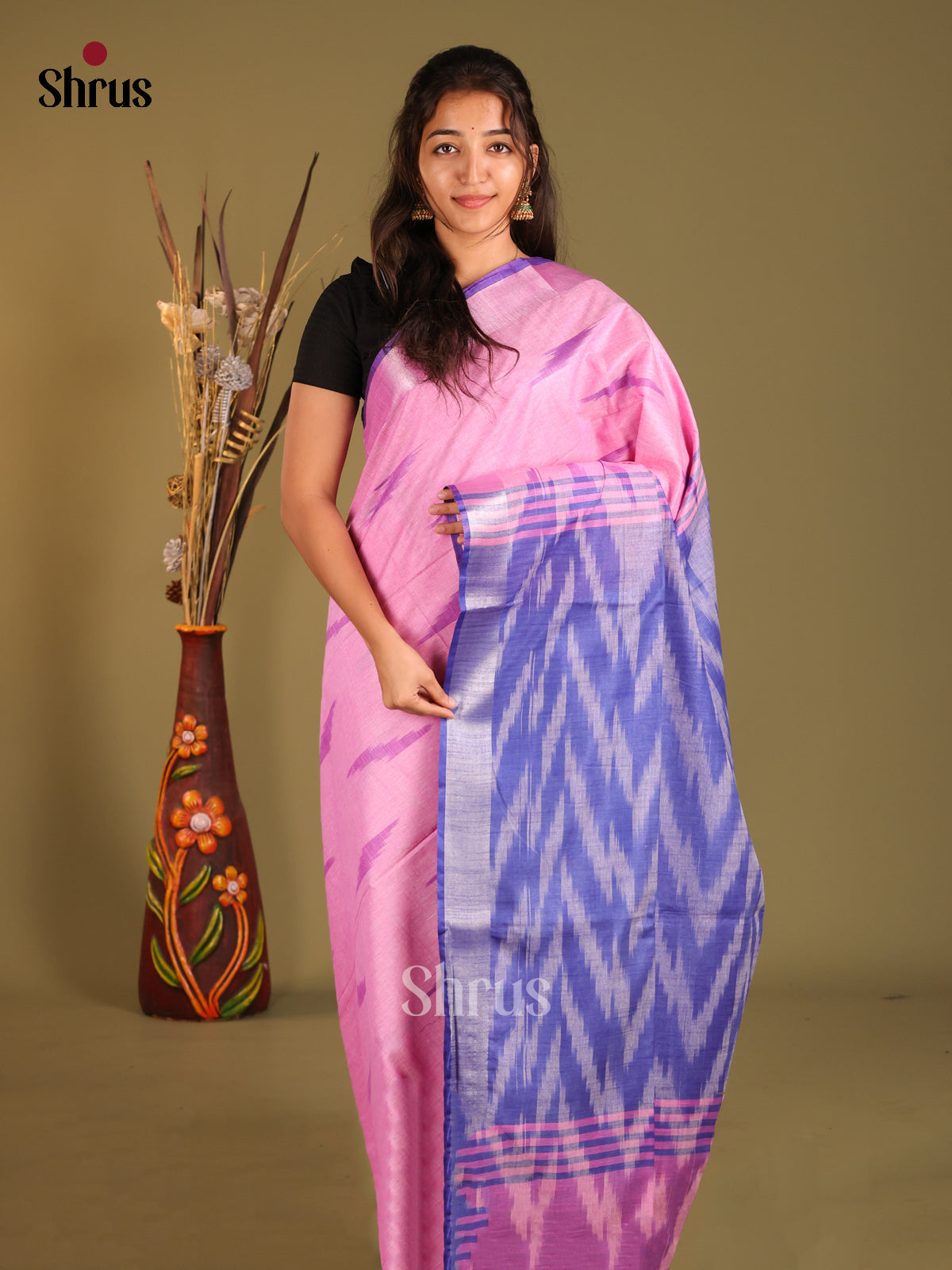 Pink & Lavender - Semi Ikkat Saree