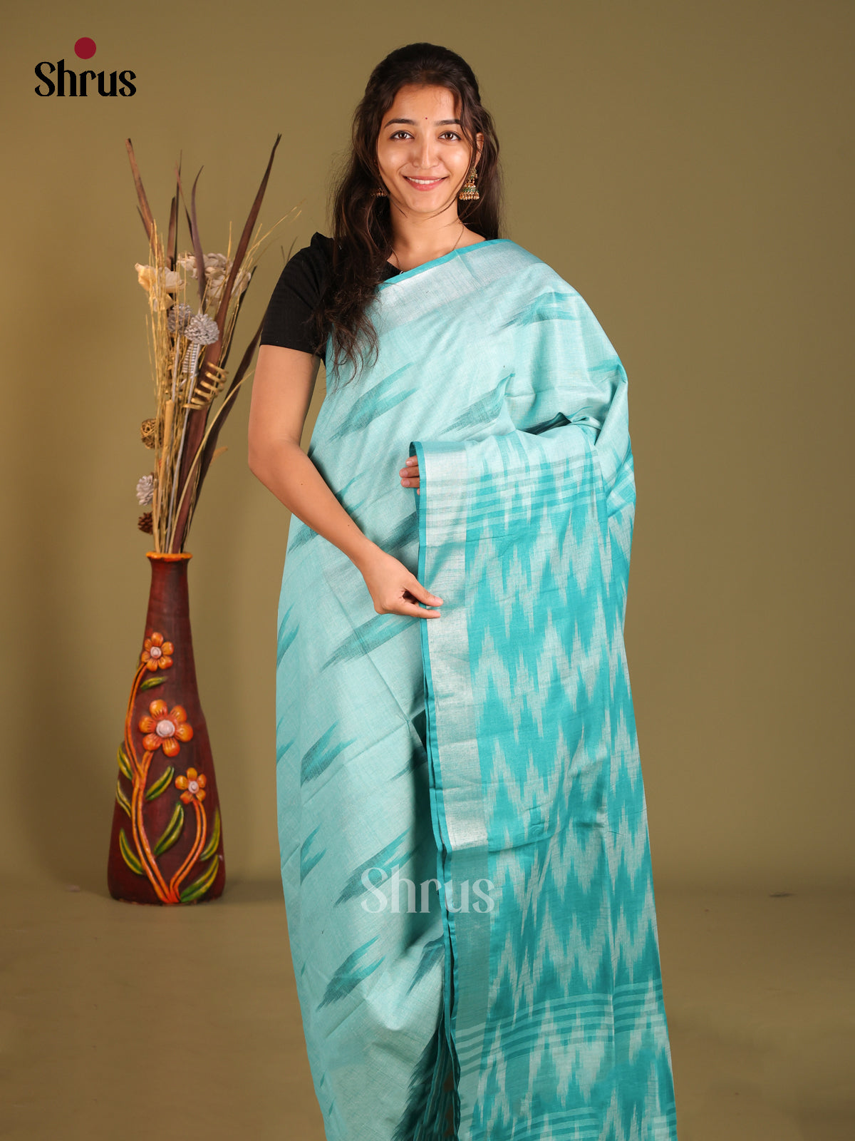 Pastel Blue - Semi Ikkat Saree