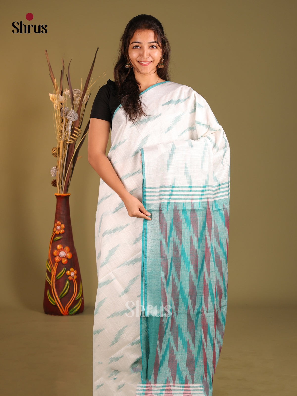 DHS08174 - Semi Ikkat Saree - Shop on Shrus.com