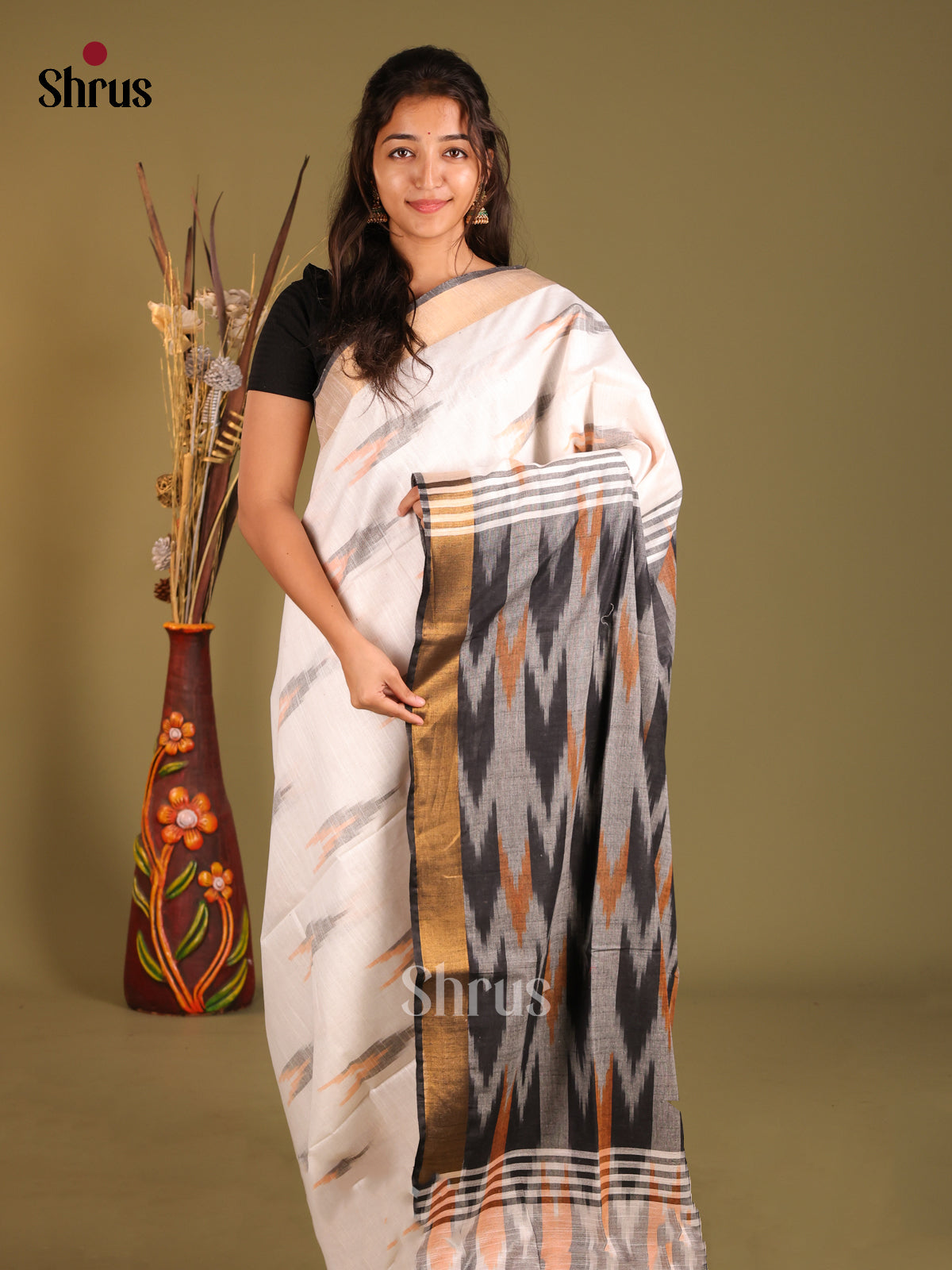 DHS08177 - Semi Ikkat Saree - Shop on Shrus.com