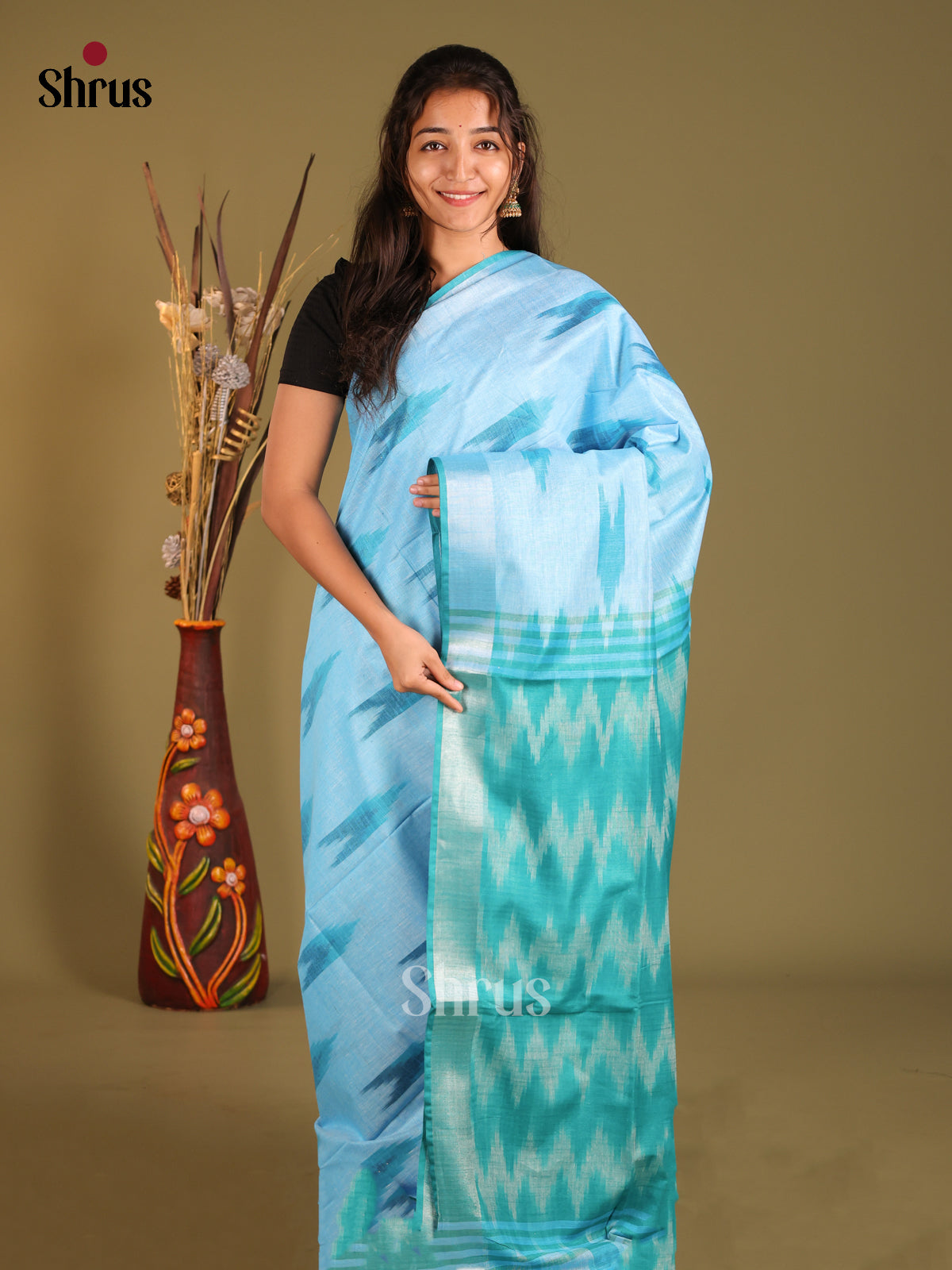 Blue & Teal- Semi Ikkat Saree