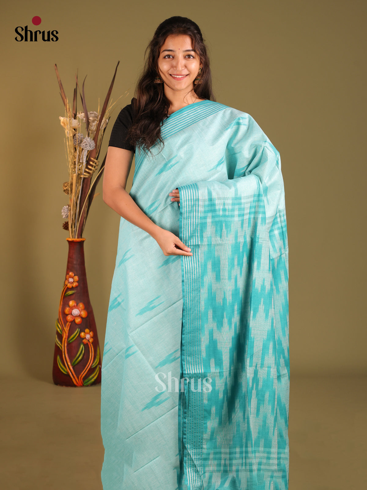Pastel Blue - Semi Ikkat Saree