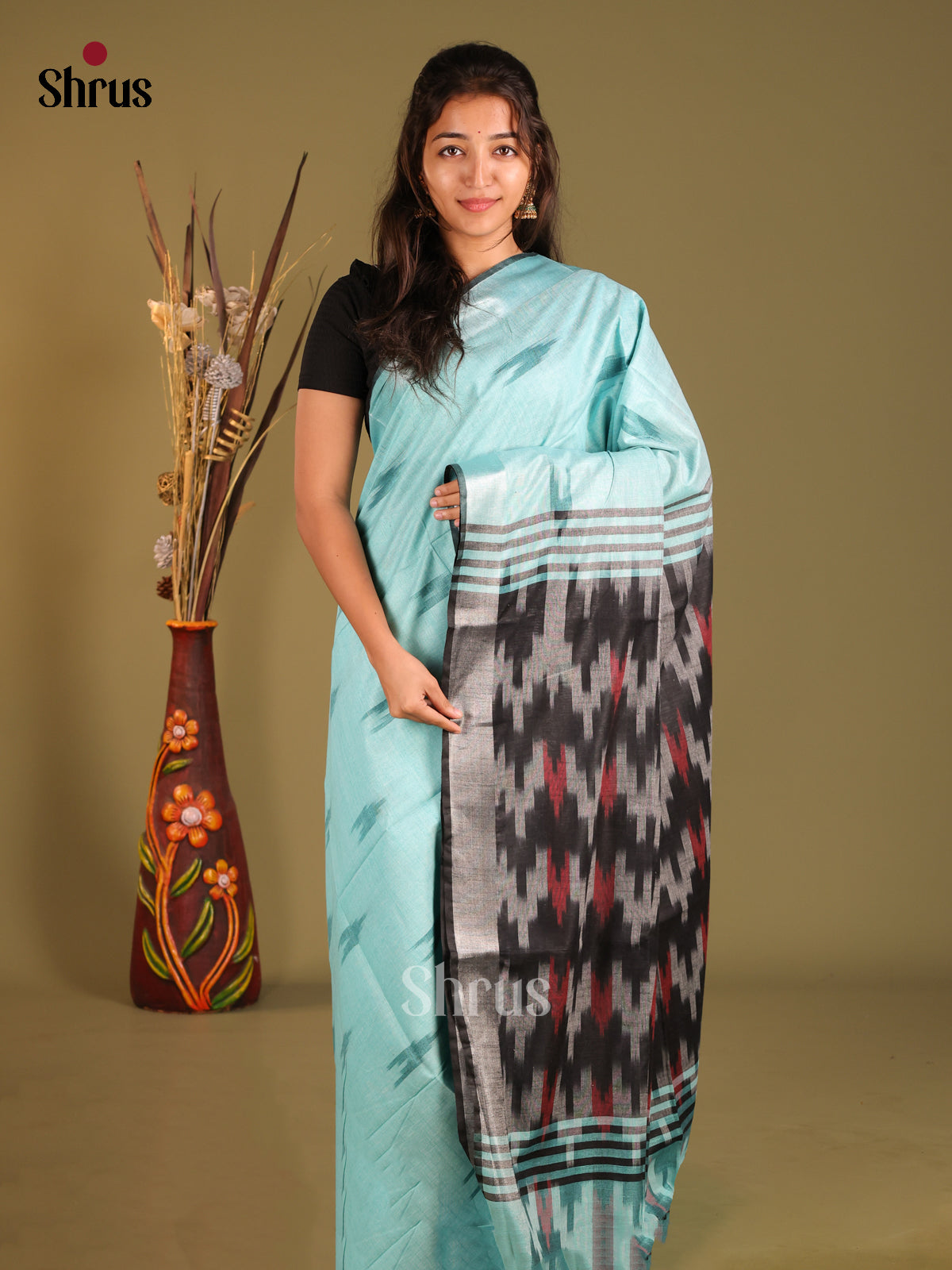 DHS08200 - Semi Ikkat Saree - Shop on Shrus.com