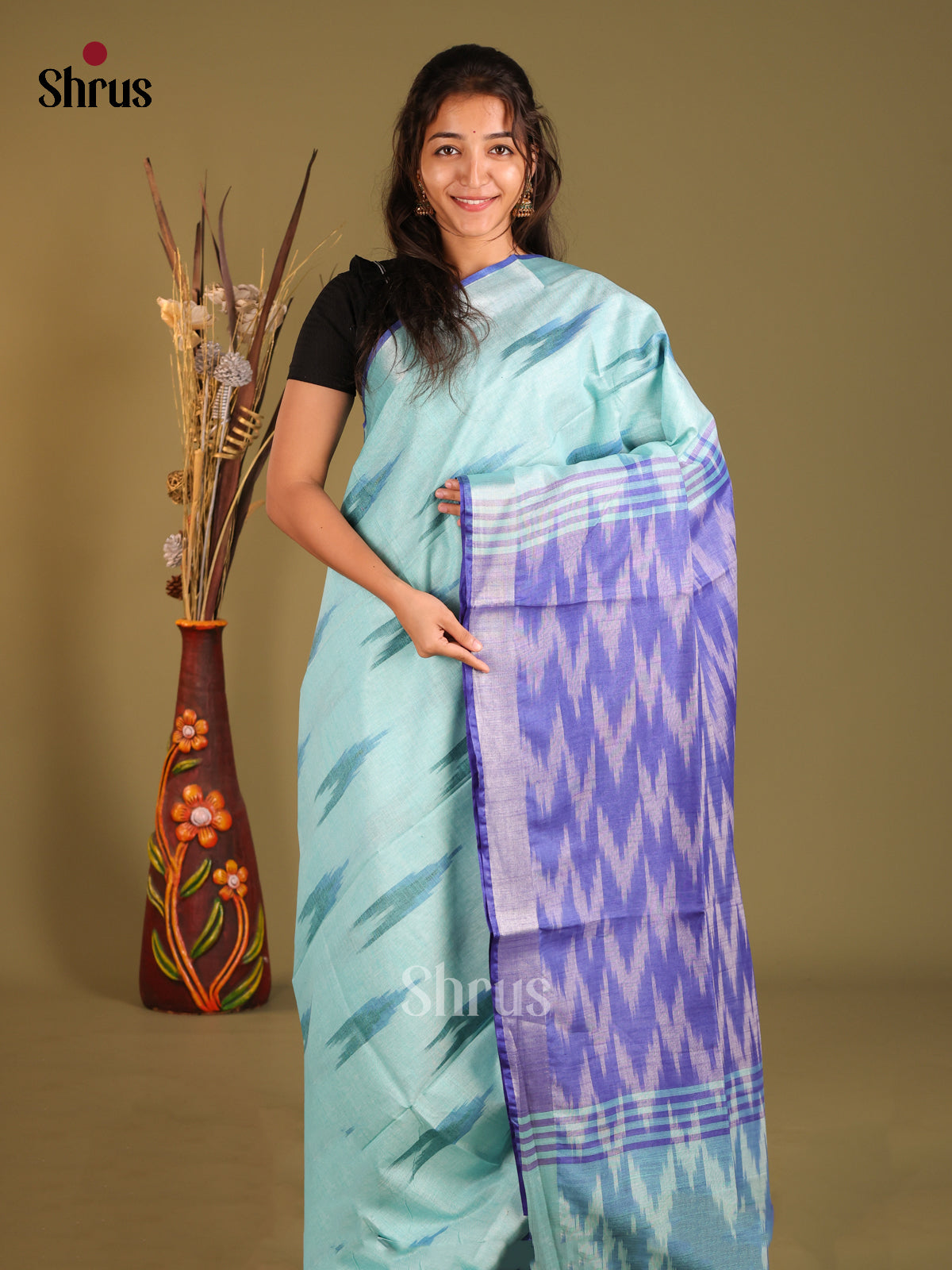 Light Blue & Lavender - Semi Ikkat Saree - Shop on Shrus.com