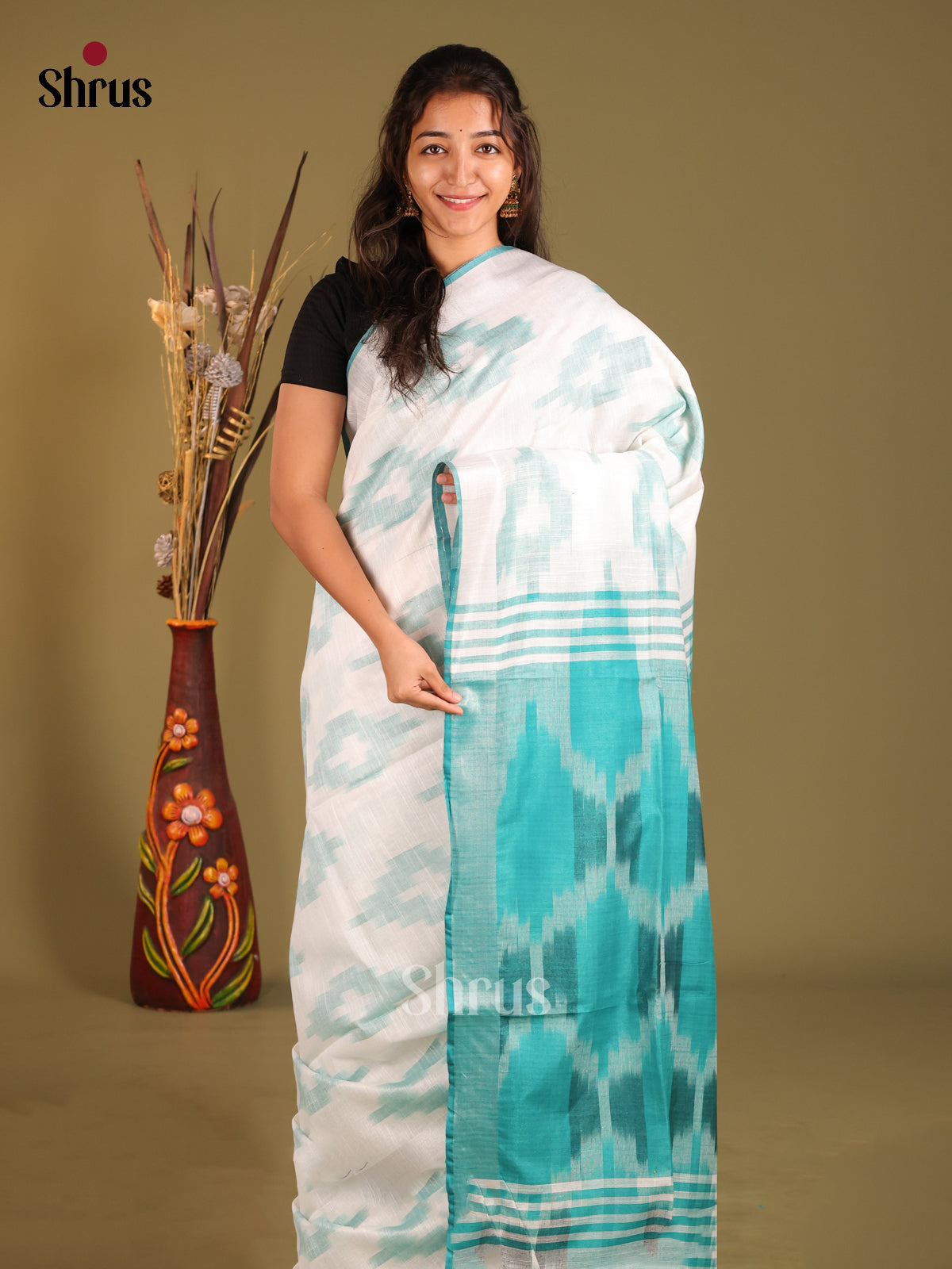 DHS08215 - Semi Ikkat Saree - Shop on Shrus.com
