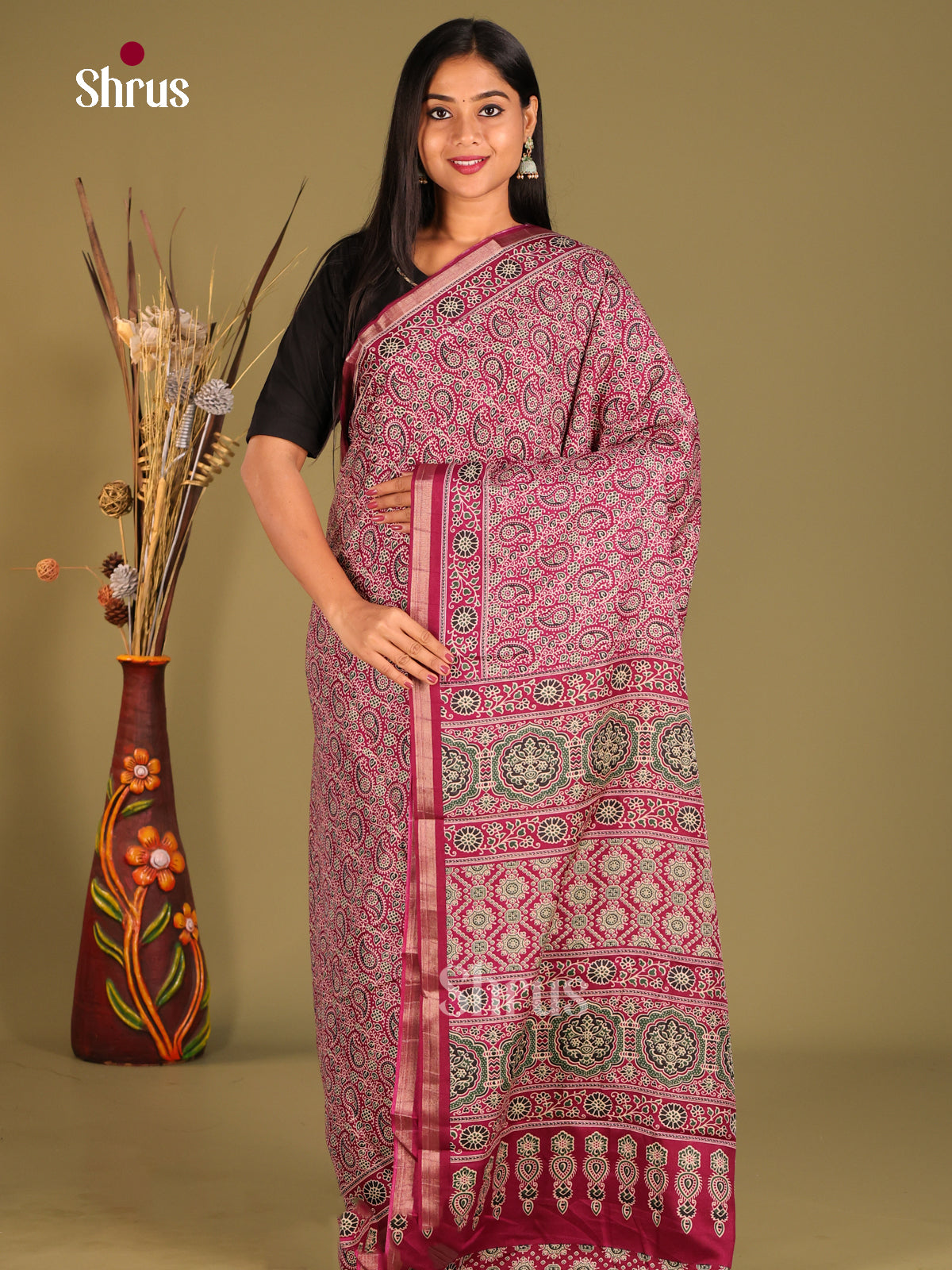 Pink - Art Modal Saree - Shop on Shrus.com