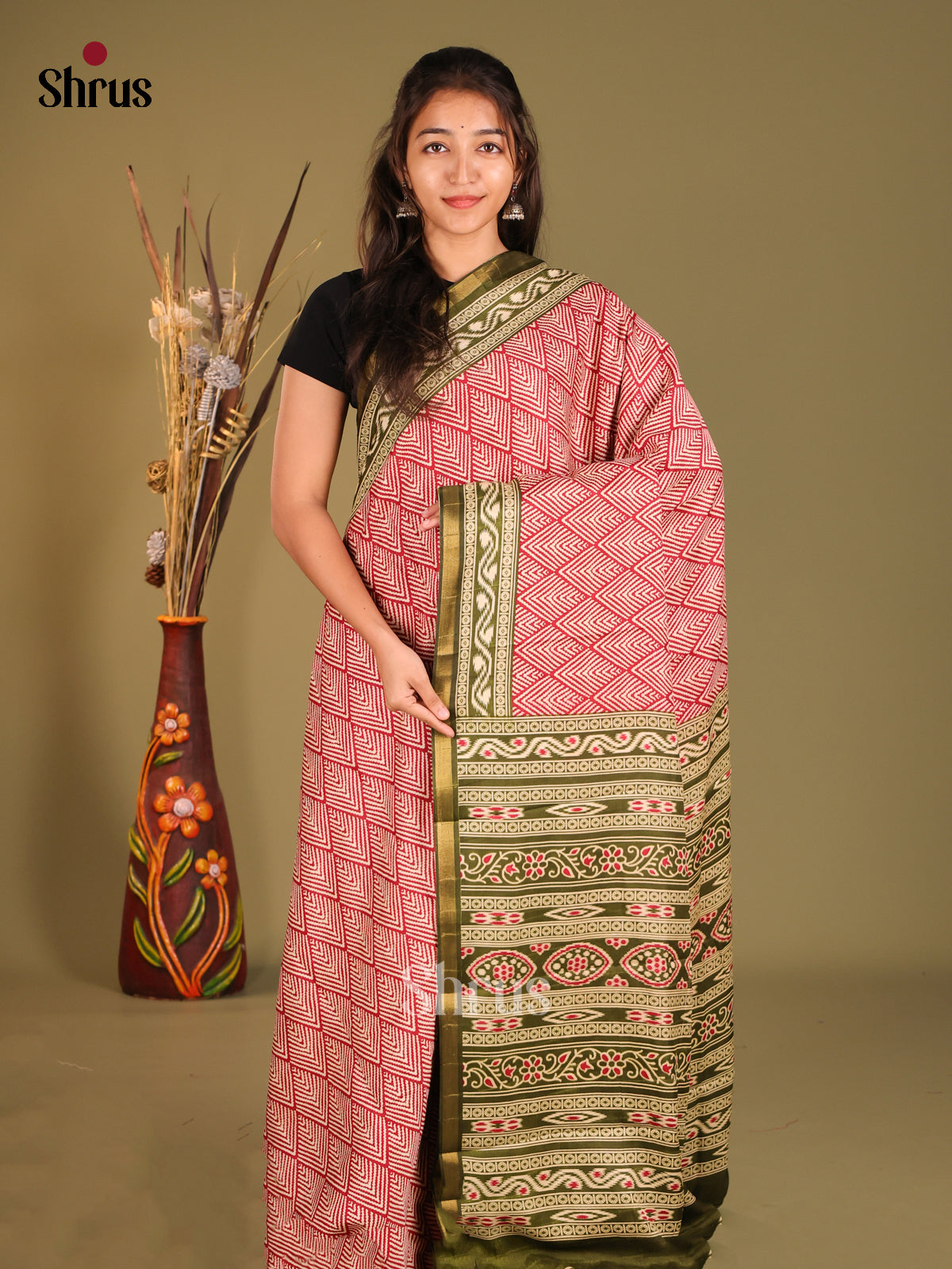 Pink & Green - Art Modal Saree - Shop on Shrus.com