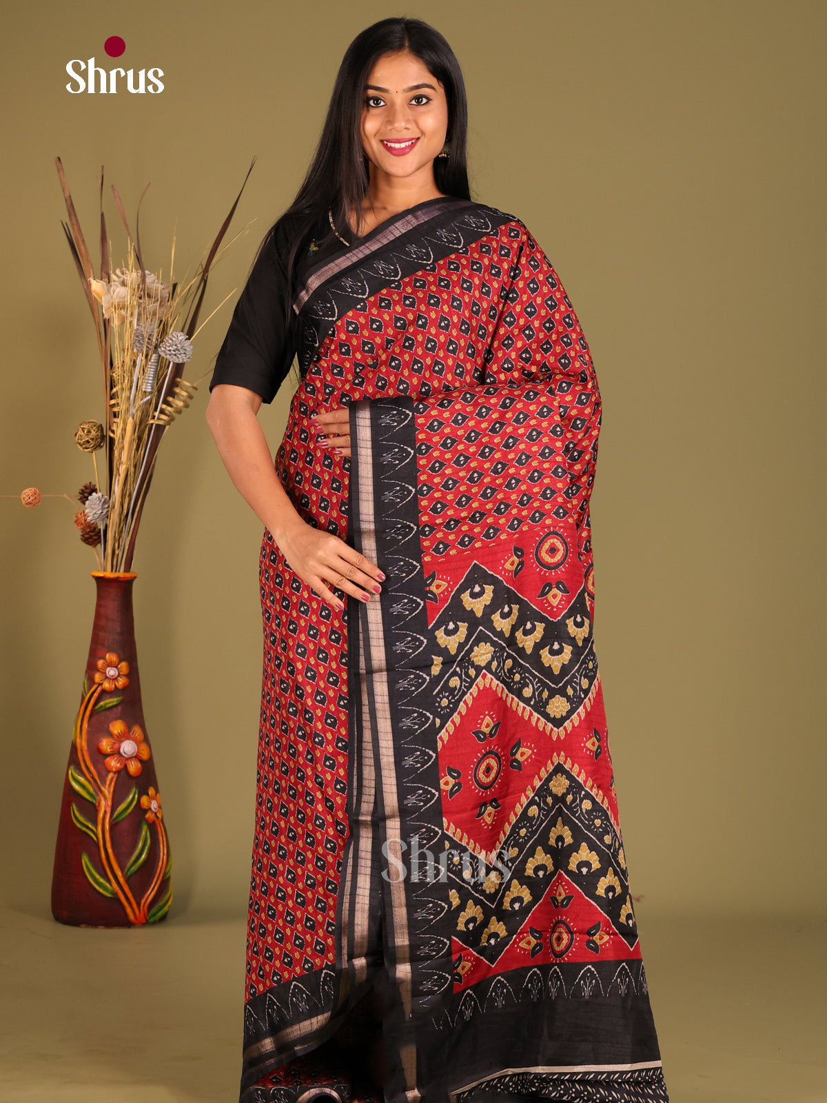 Maroon & Black - Art Modal Saree - Shop on Shrus.com