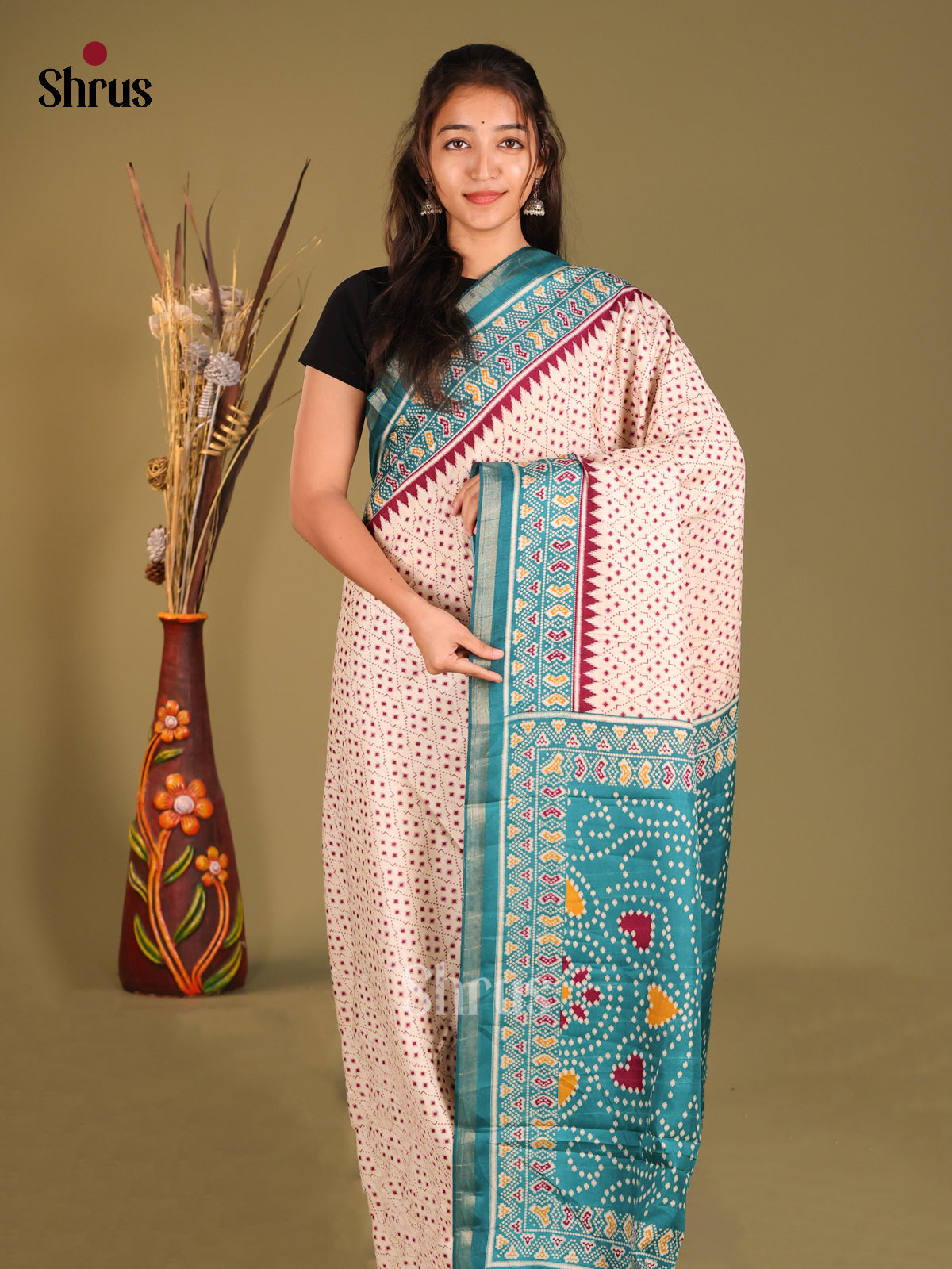 Cream & Blue- Art Modal Saree