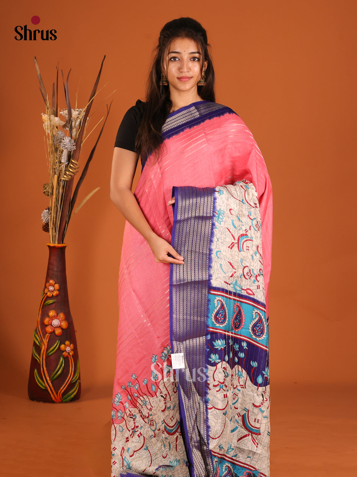 Pink & Blue - Semi Mysoresilk Saree - Shop on Shrus.com