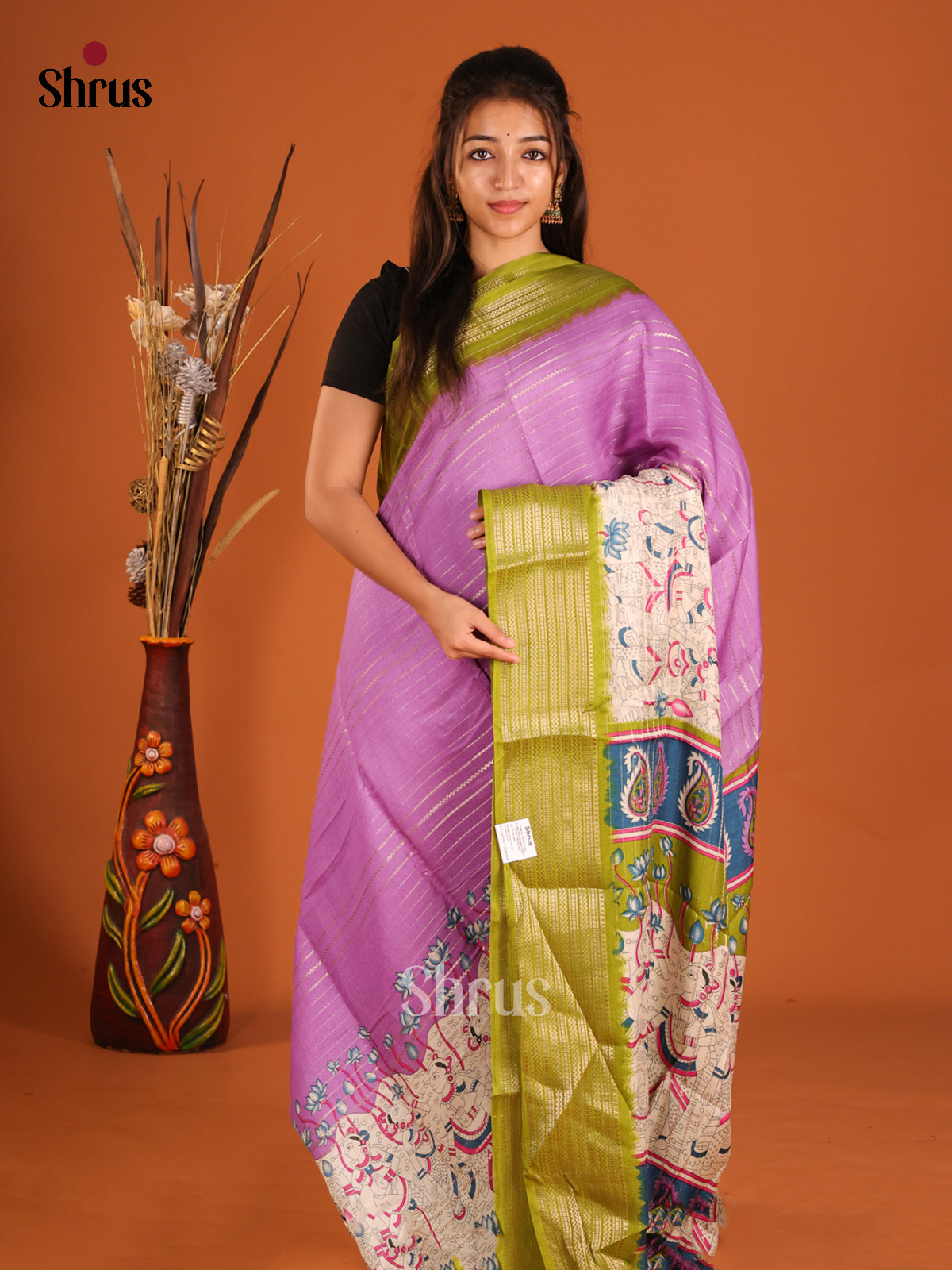 Purple & Green - Semi Mysoresilk Saree