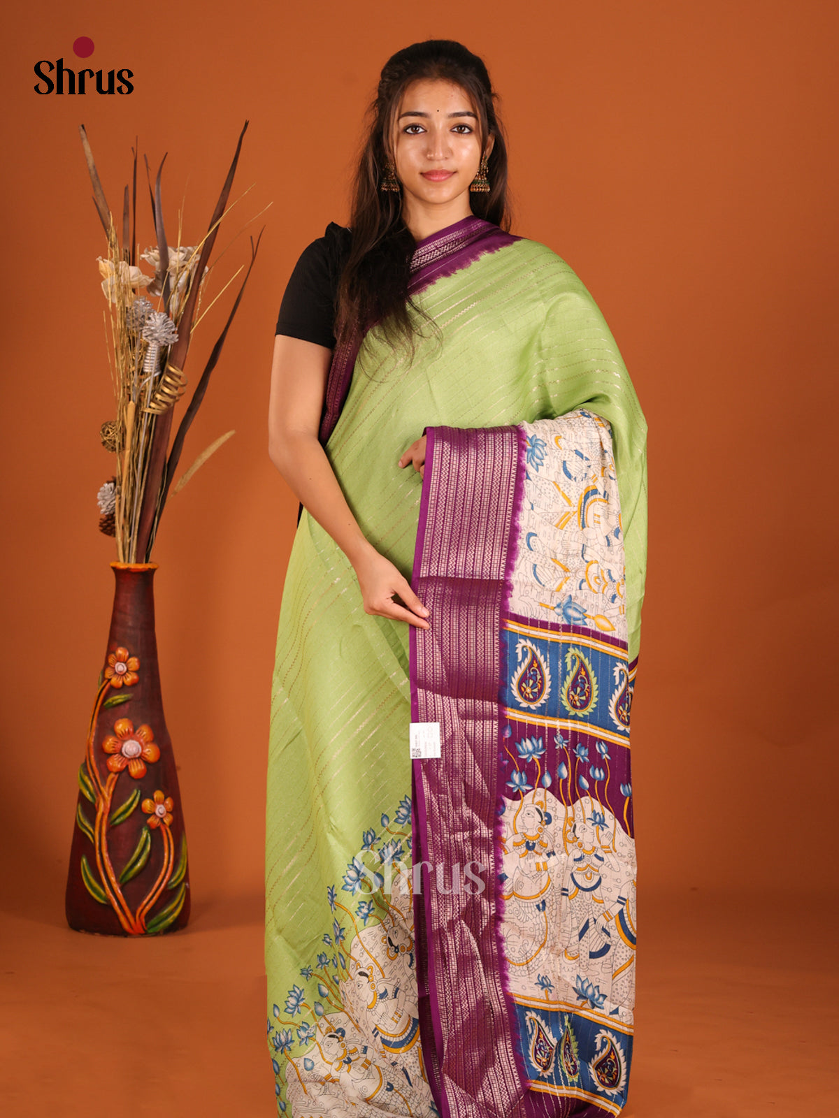 Green & Purple - Semi Mysoresilk Saree