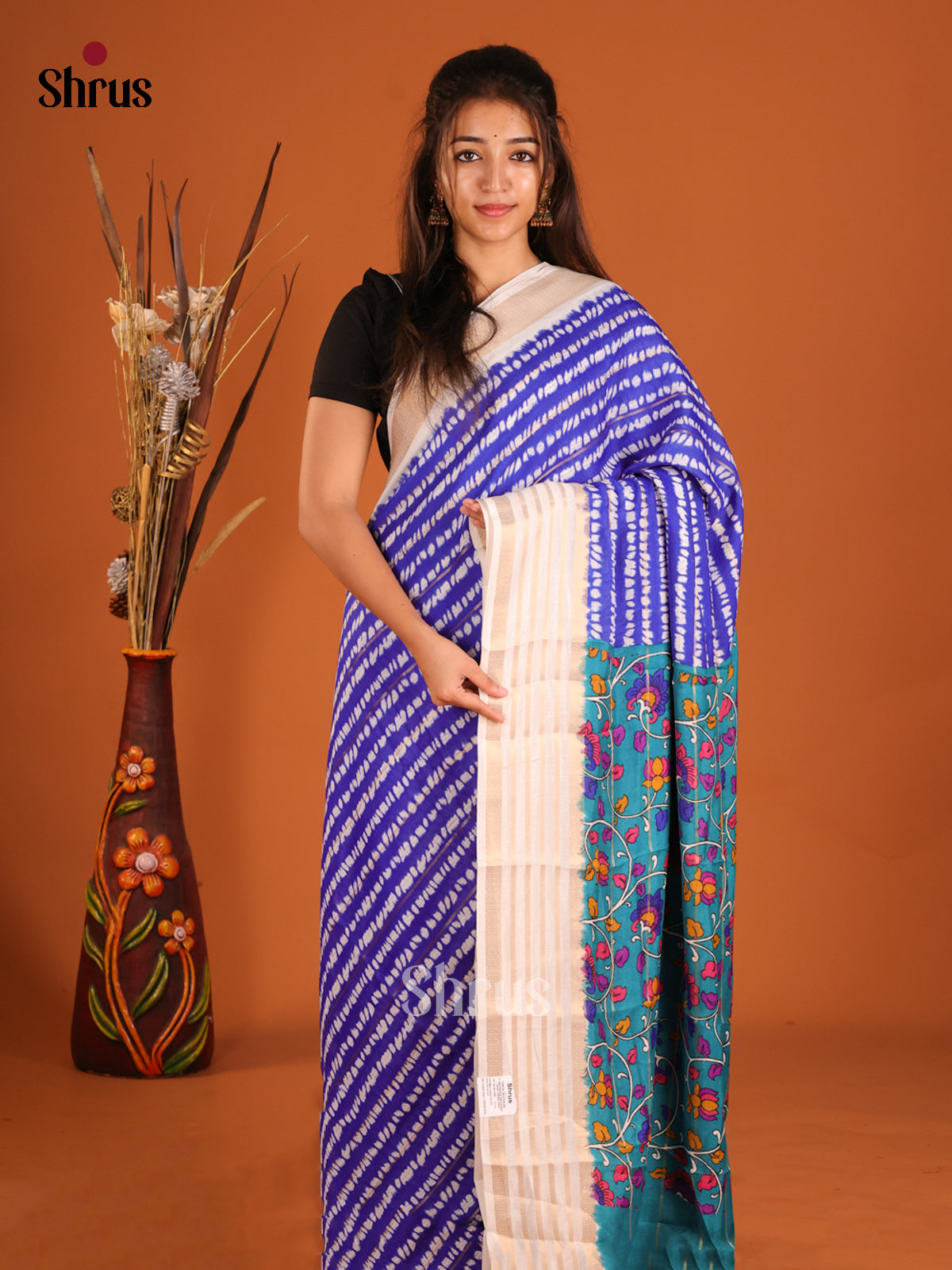 Blue & Cream - Semi Mysoresilk Saree