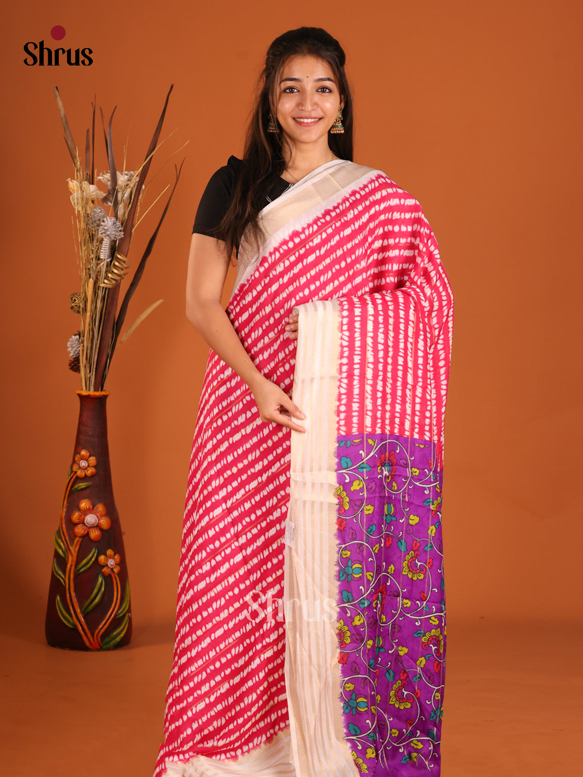 Pink & Purple - Semi Mysoresilk Saree