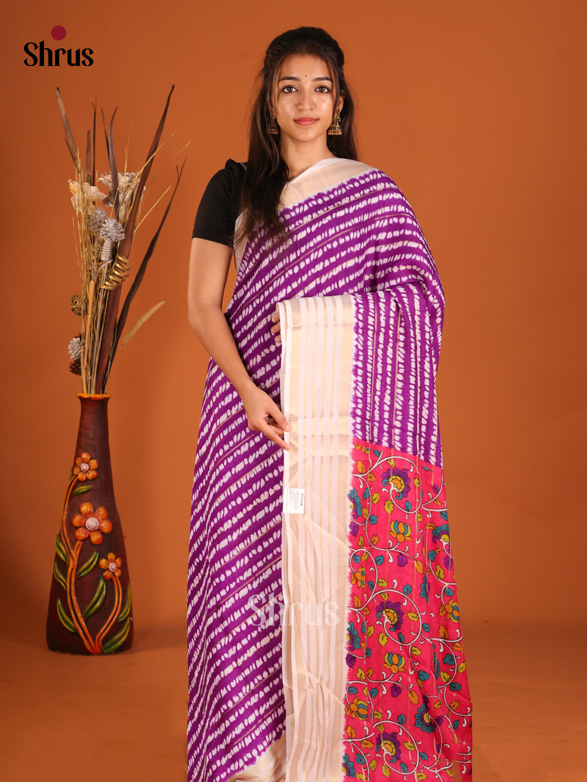 Purple & Pink - Semi Mysoresilk Saree