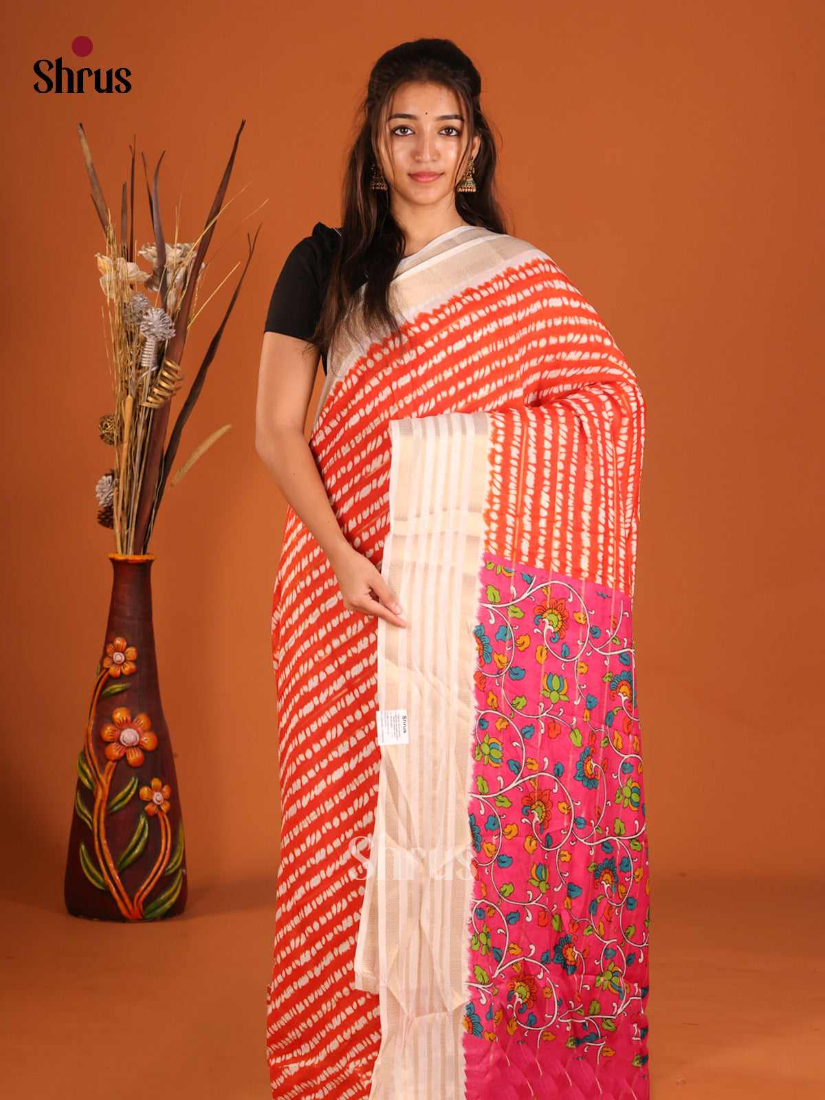 Orange & Pink - Semi Mysoresilk Saree