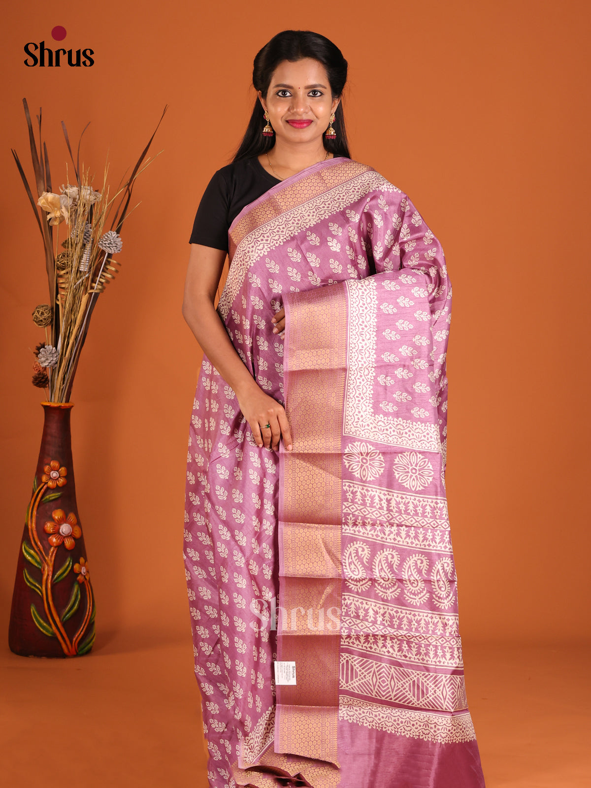 Lavender - Semi Crepe Saree - Shop on Shrus.com